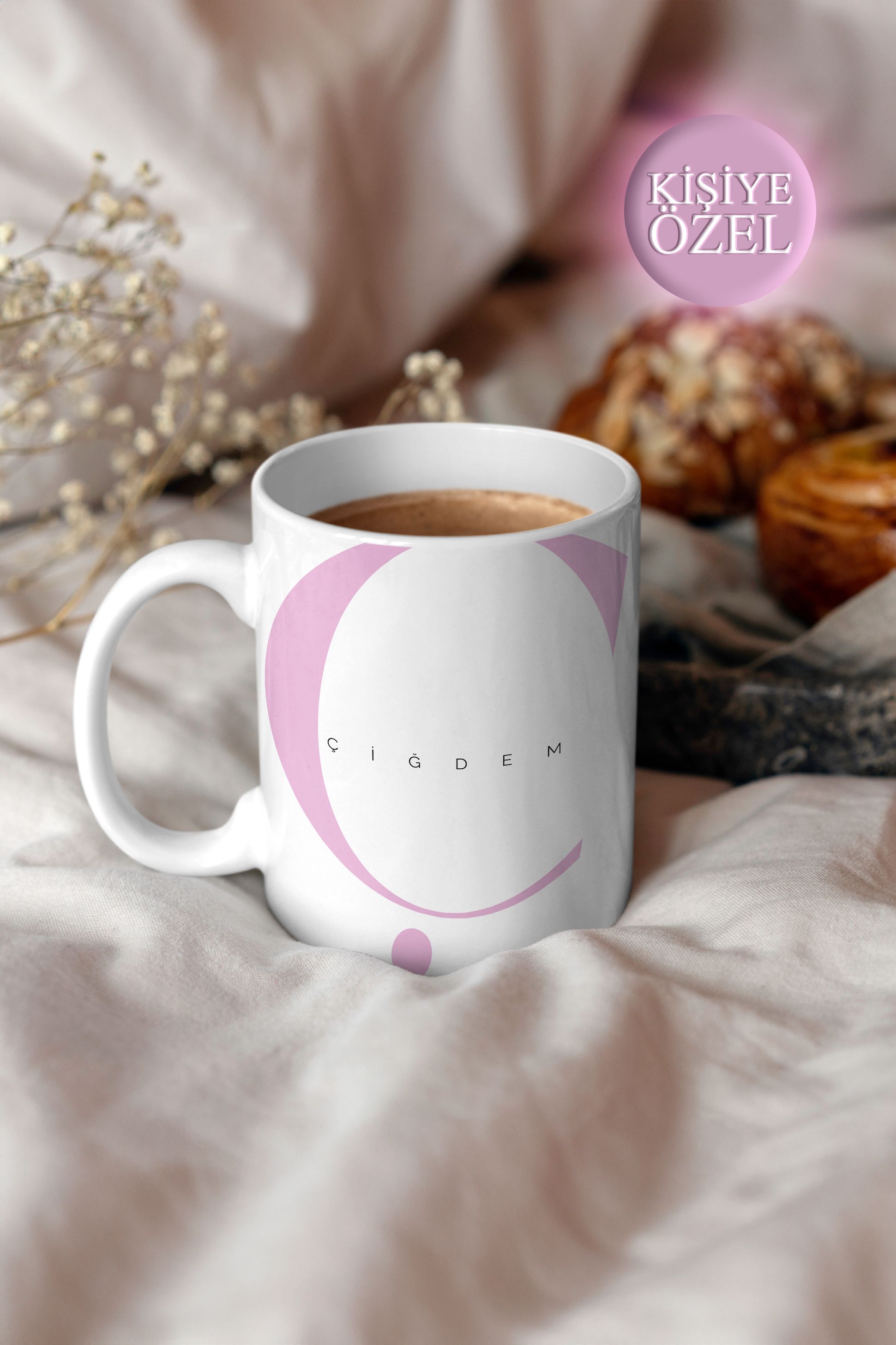 Kişiye Özel Ç Harfi ve İsim Yazılı Soft Lila Renkli Tasarım Kupa Bardak 300 ml