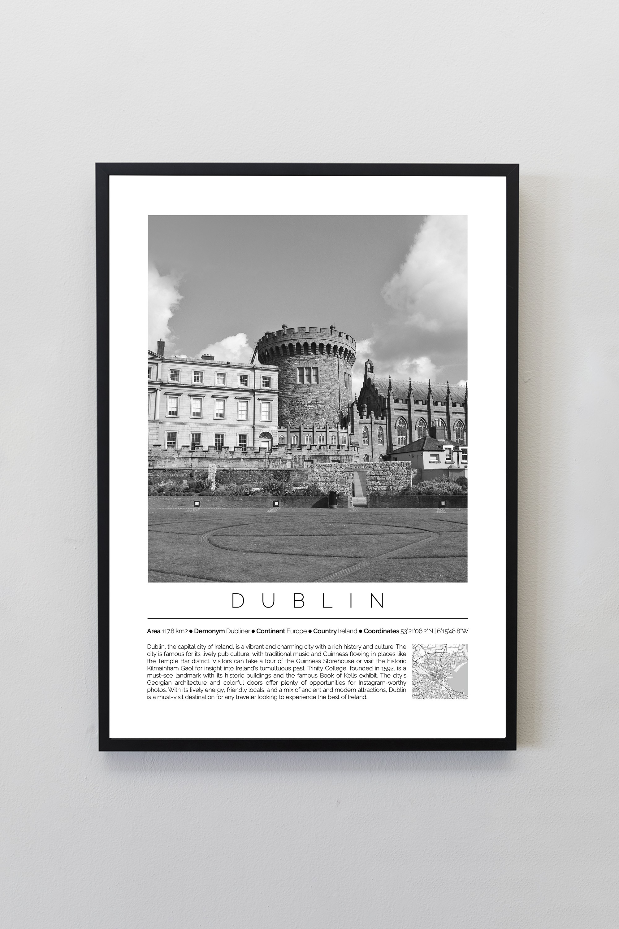 Dublin İrlanda Dünya Şehirleri Koleksiyonu Çerçeveli Monochrome Tasarım Tablo