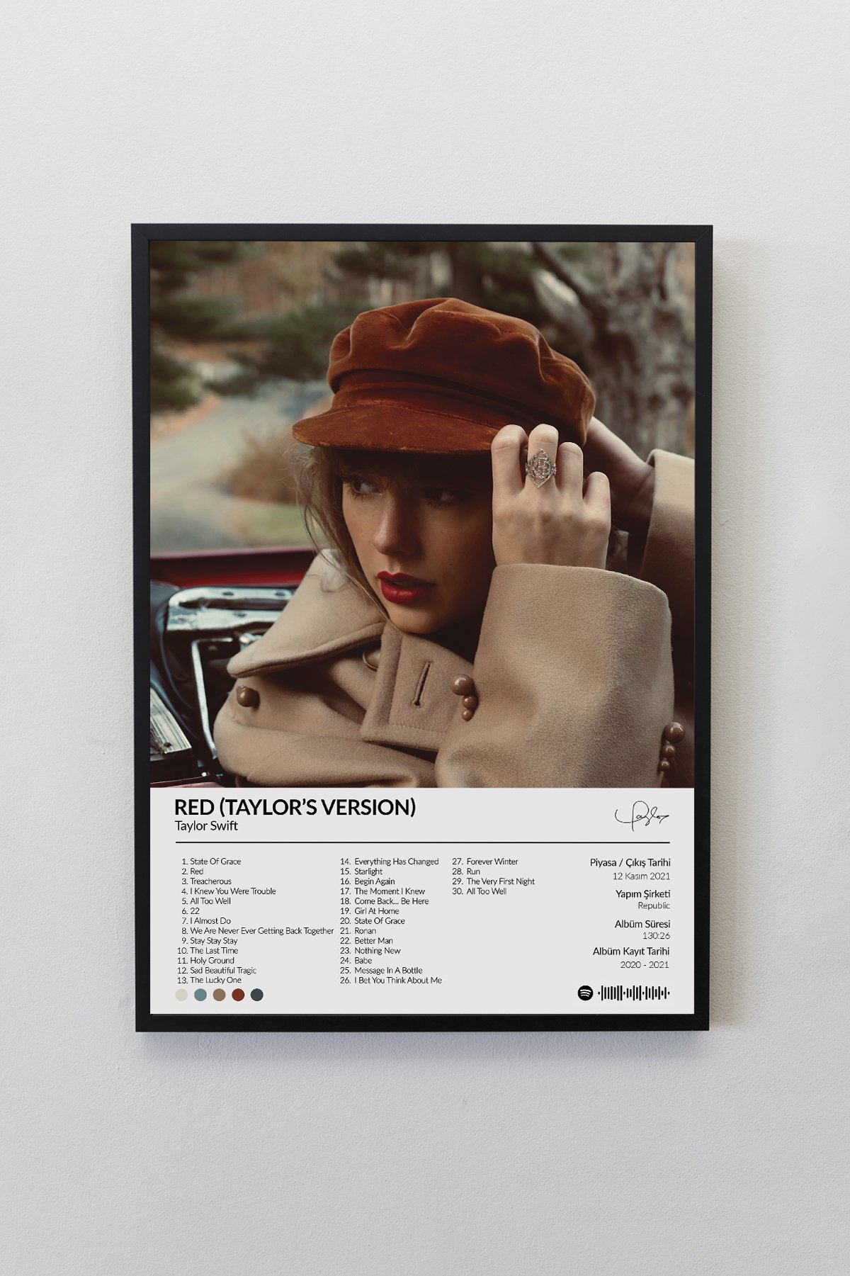 Taylor Swift Red Çerçevesiz Spotify Barkodlu Albüm Poster