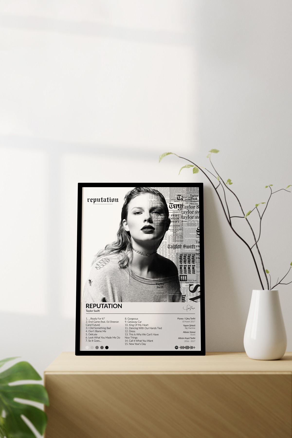 Taylor Swift Reputation Çerçevesiz Spotify Barkodlu Albüm Poster