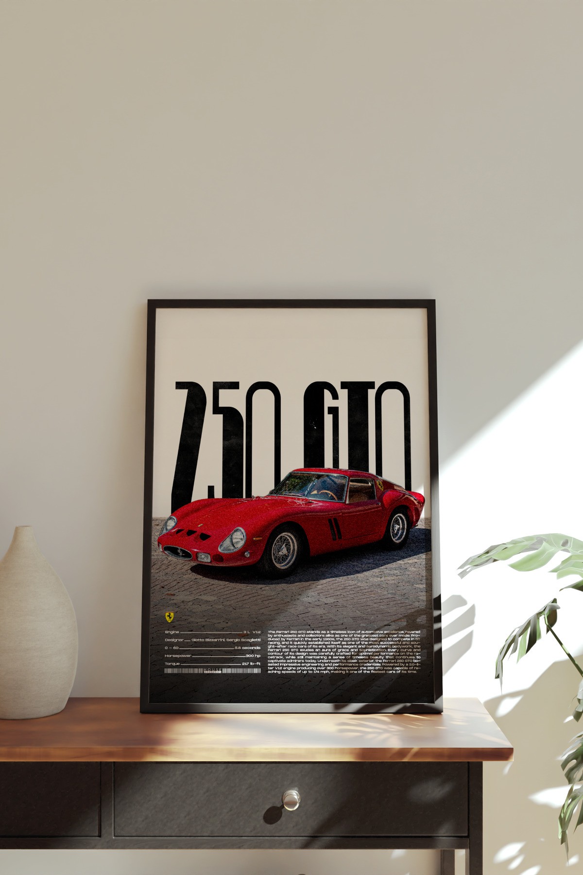 Ferrari 250 GTO Tasarımlı Çerçevesiz Poster | İkonik Otomobiller Koleksiyonu