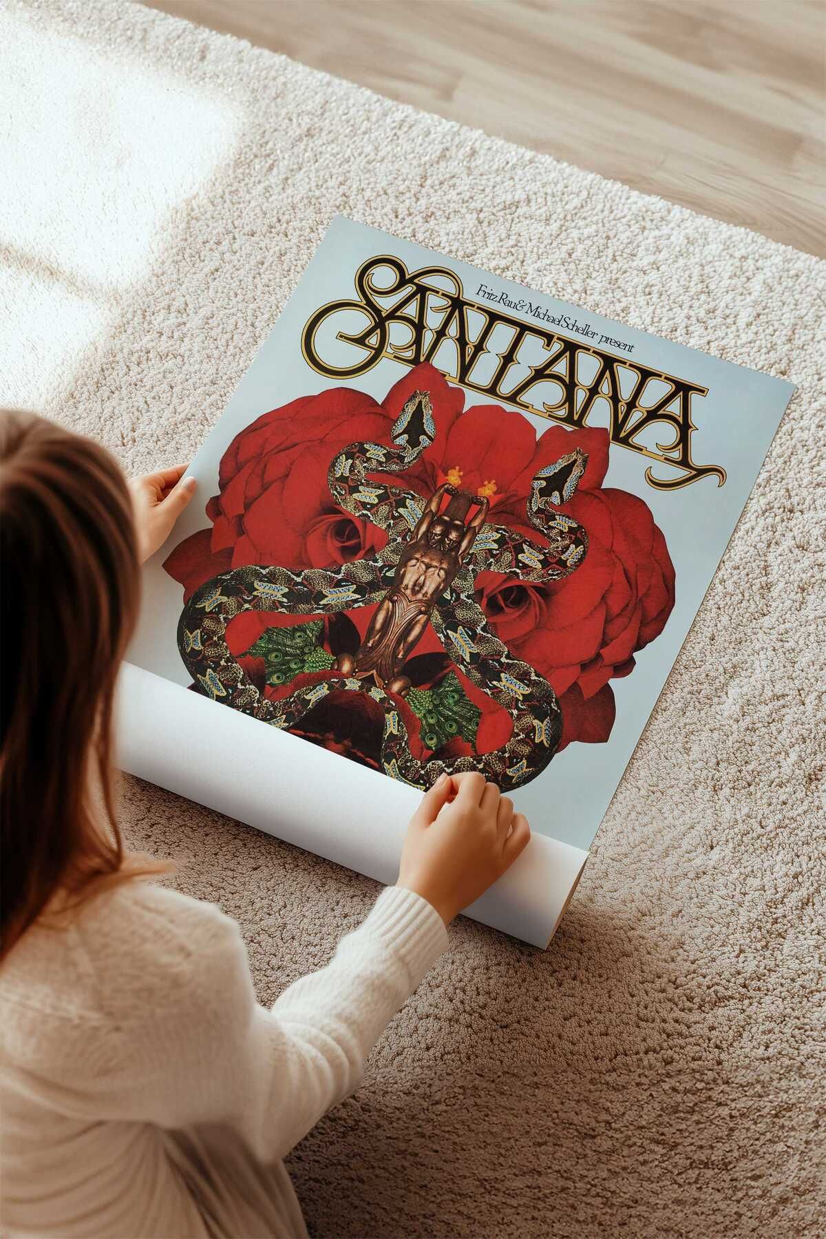 Carlos Santana Konser Tasarımlı Retro Çerçeveli Tasarım Tablo