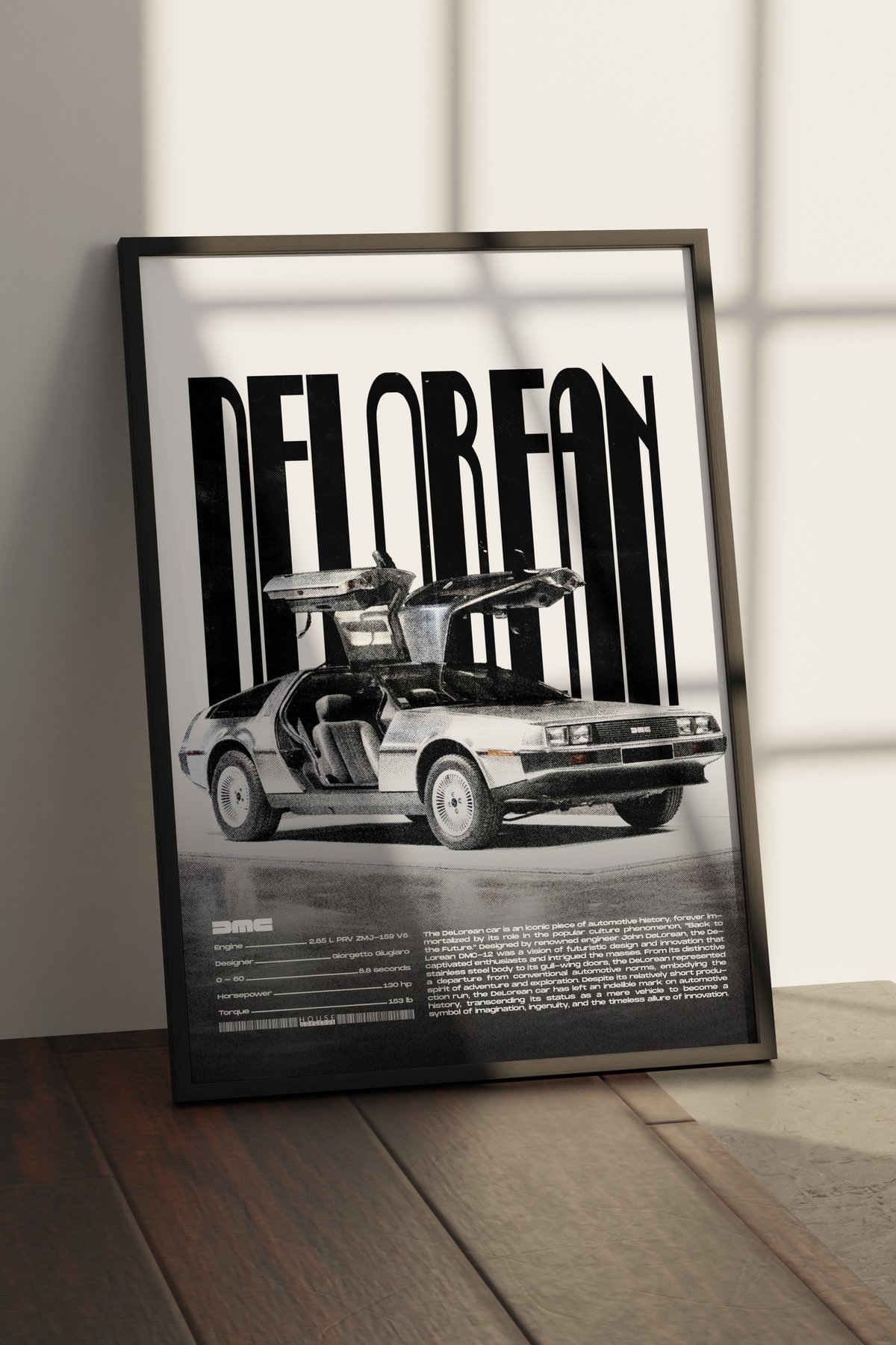 DeLorean DMC-12 Tasarımlı Çerçevesiz Poster | İkonik Otomobiller Koleksiyonu