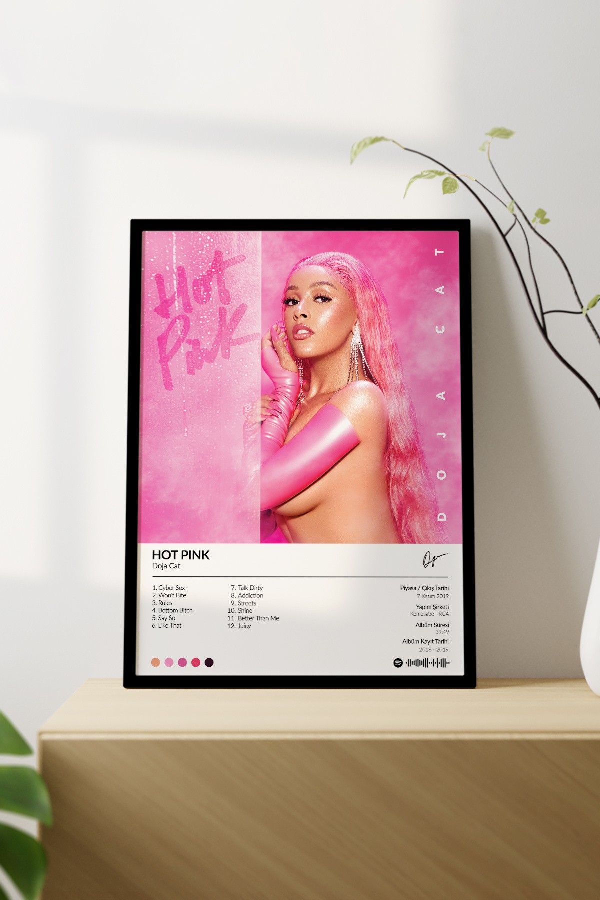 Doja Cat Hot Pink Albümü Çerçevesiz Albüm Tasarımlı Spotify Poster