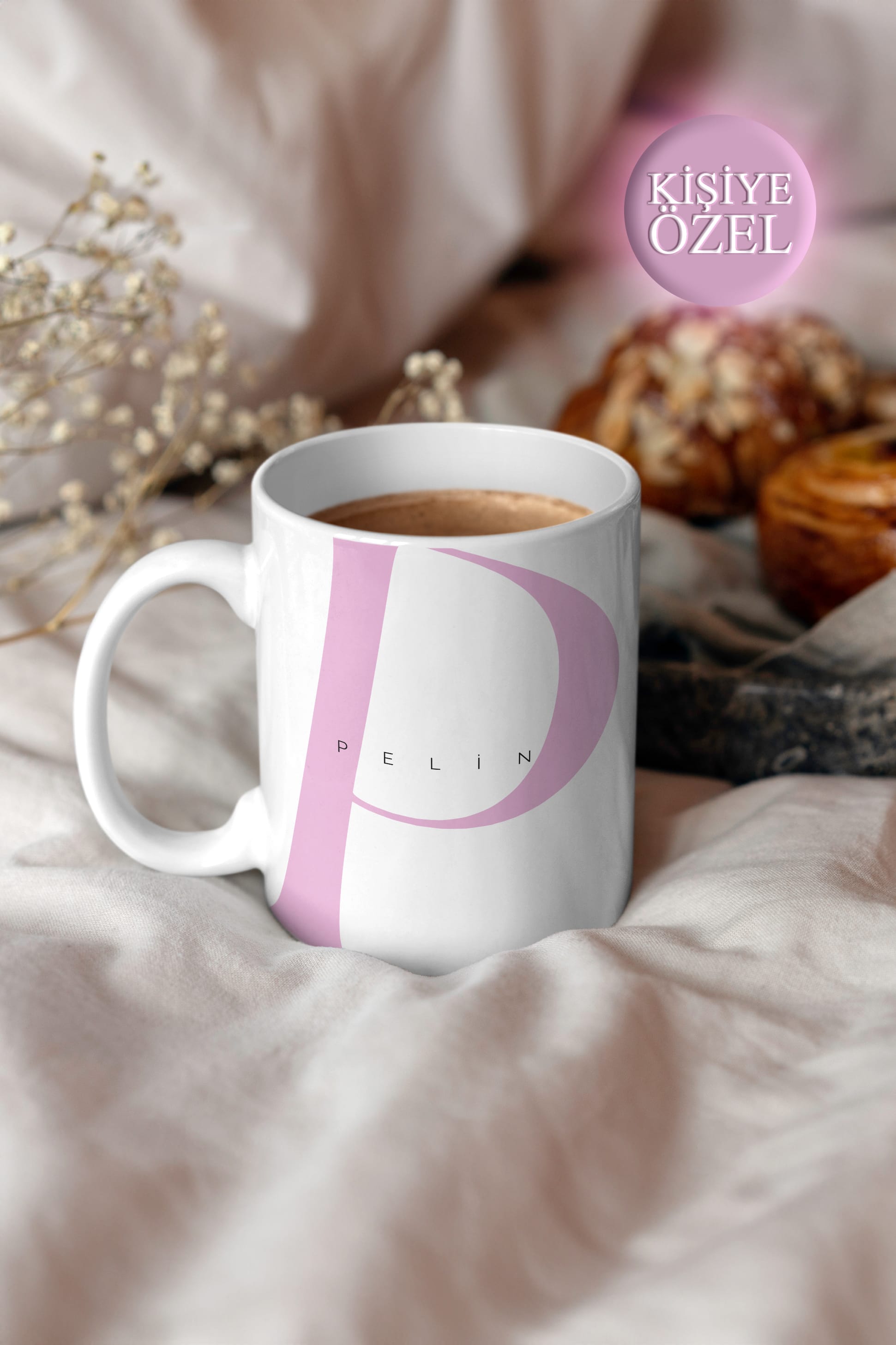 Kişiye Özel P Harfi ve İsim Yazılı Soft Lila Renkli Tasarım Kupa Bardak 300 ml
