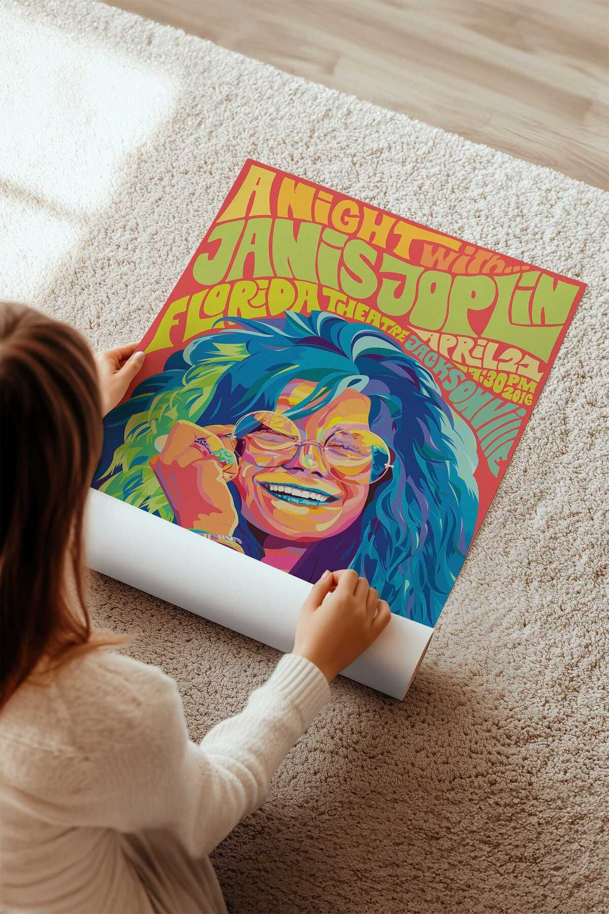 Janis Joplin Konser Tasarımlı Retro Çerçeveli Tasarım Tablo
