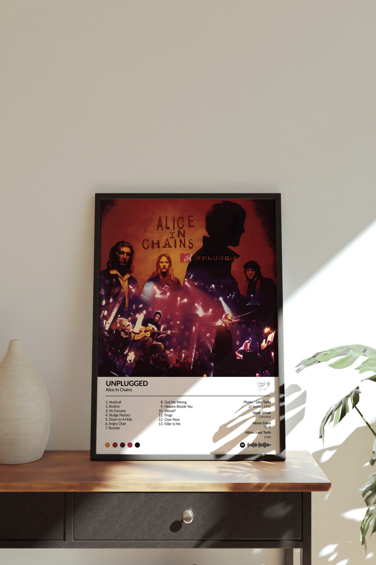Alice In Chains Unplugged Albümü Çerçevesiz Albüm Tasarımlı Spotify Poster