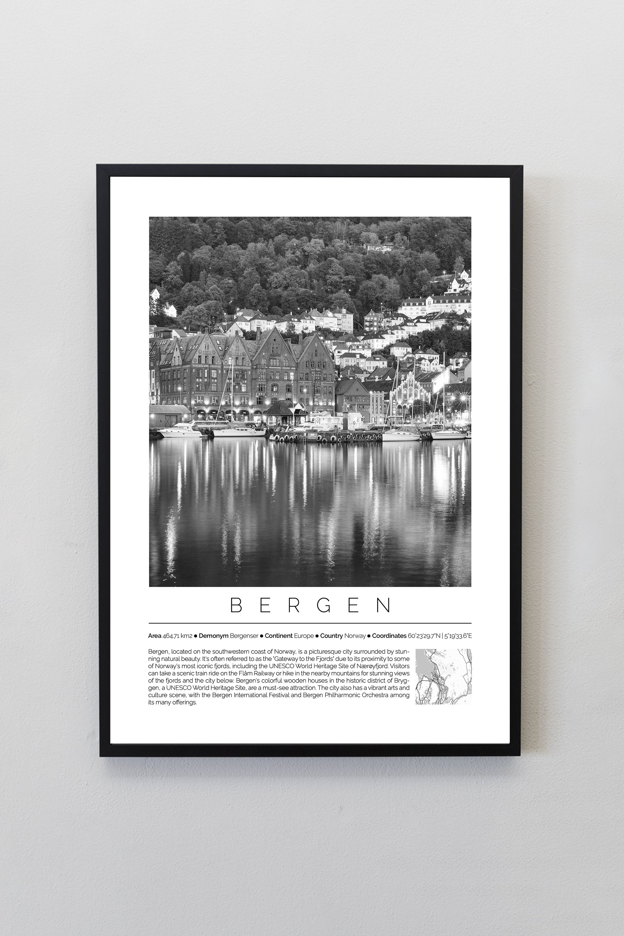 Bergen Norway Monochrome Framed Print Cities Collection