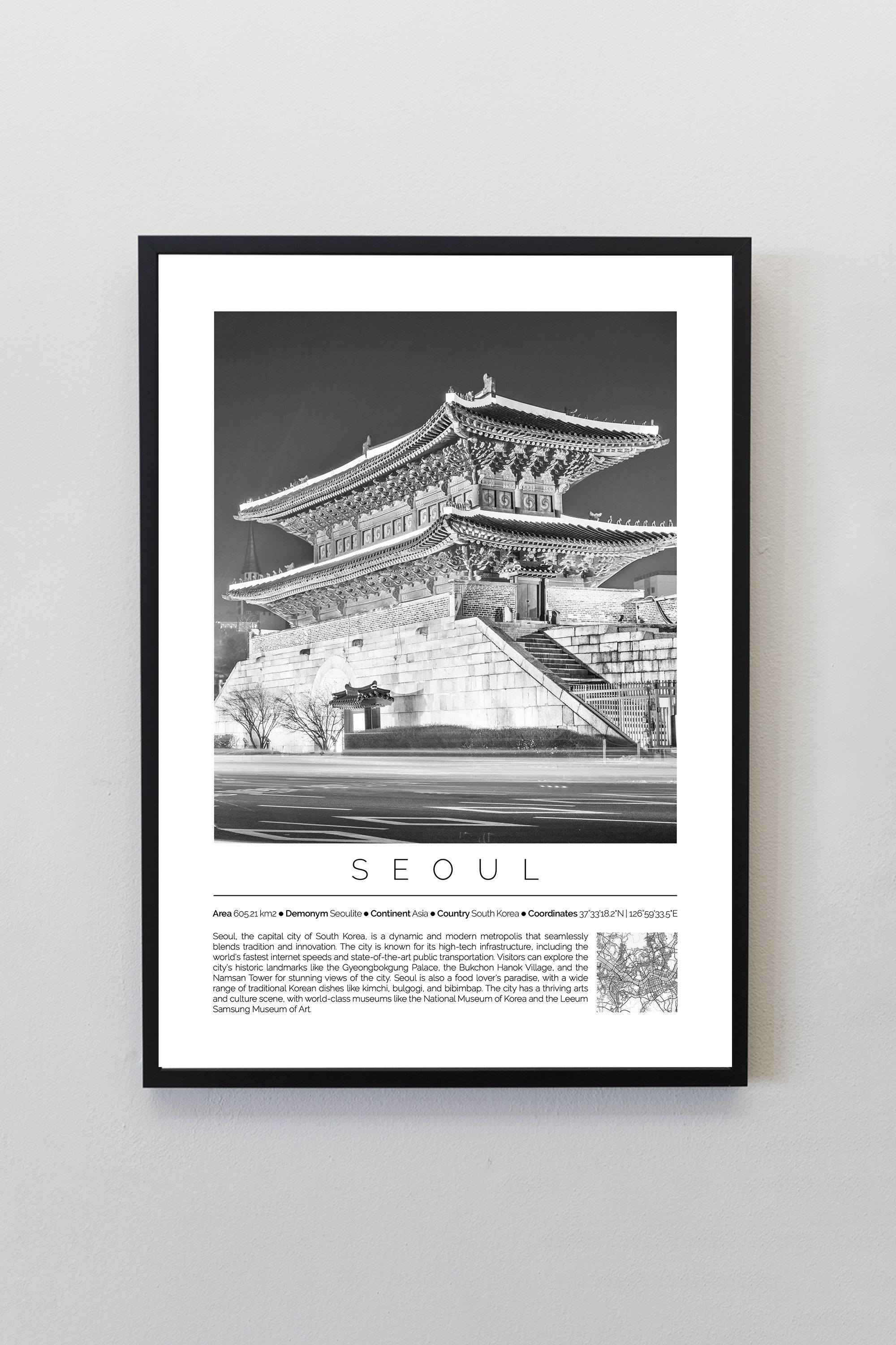 Seoul South Korea Monochrome Framed Print Cities Collection