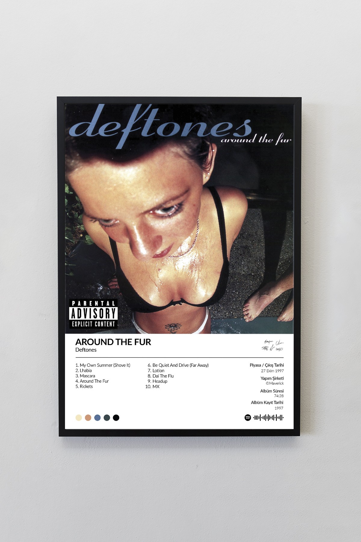 Deftones Around The Fur Albümü Çerçevesiz Albüm Tasarımlı Spotify Poster