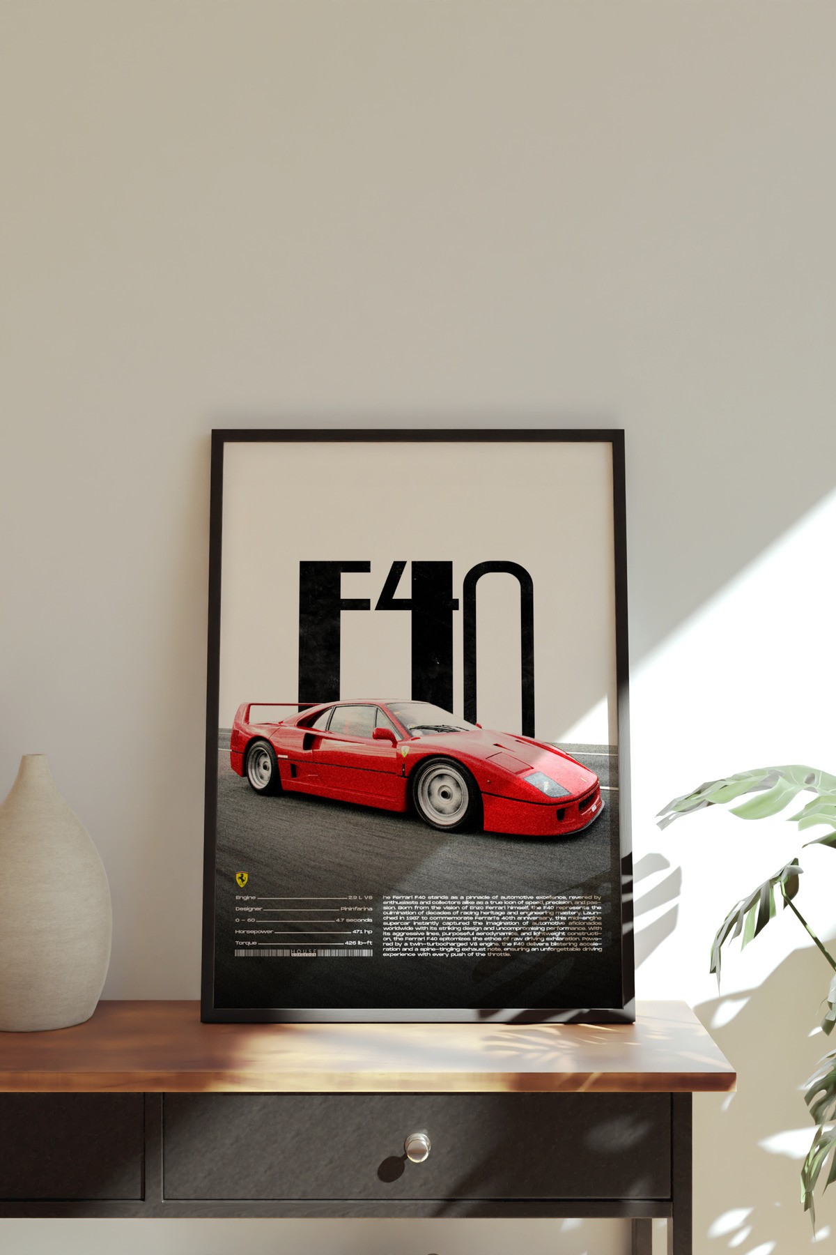 Ferrari F40 Tasarımlı Çerçevesiz Poster | İkonik Otomobiller Koleksiyonu