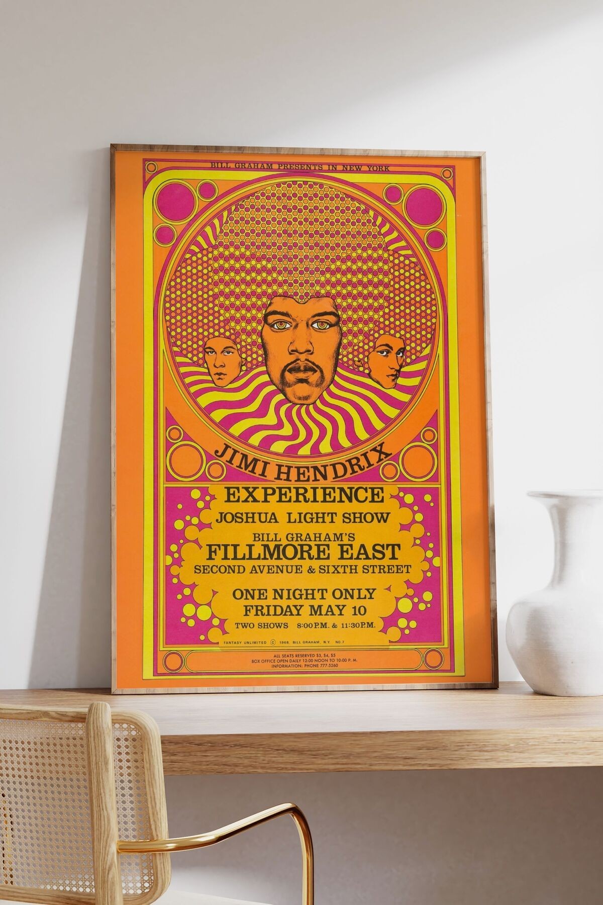 Jimi Hendrix Konser Tasarımlı Retro Çerçevesiz Poster