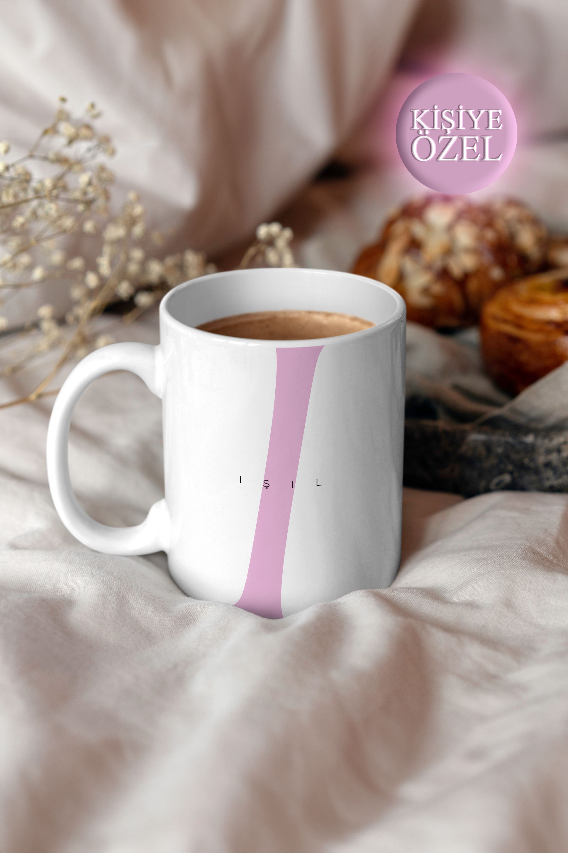 Kişiye Özel I Harfi ve İsim Yazılı Soft Lila Renkli Tasarım Kupa Bardak 300 ml