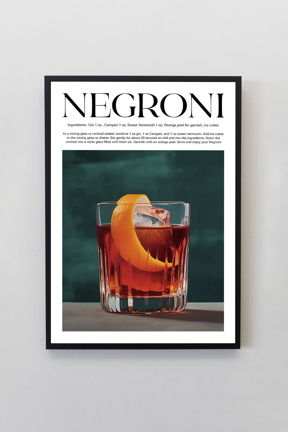Negroni Kokteyl Tarifleri Tasarımlı Çerçeveli Poster Tablo