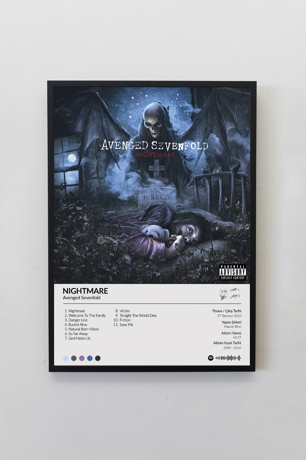 Avenged Sevenfold Nightmare Albümü Siyah Çerçeveli Spotify Barkodlu  Albüm Tablo