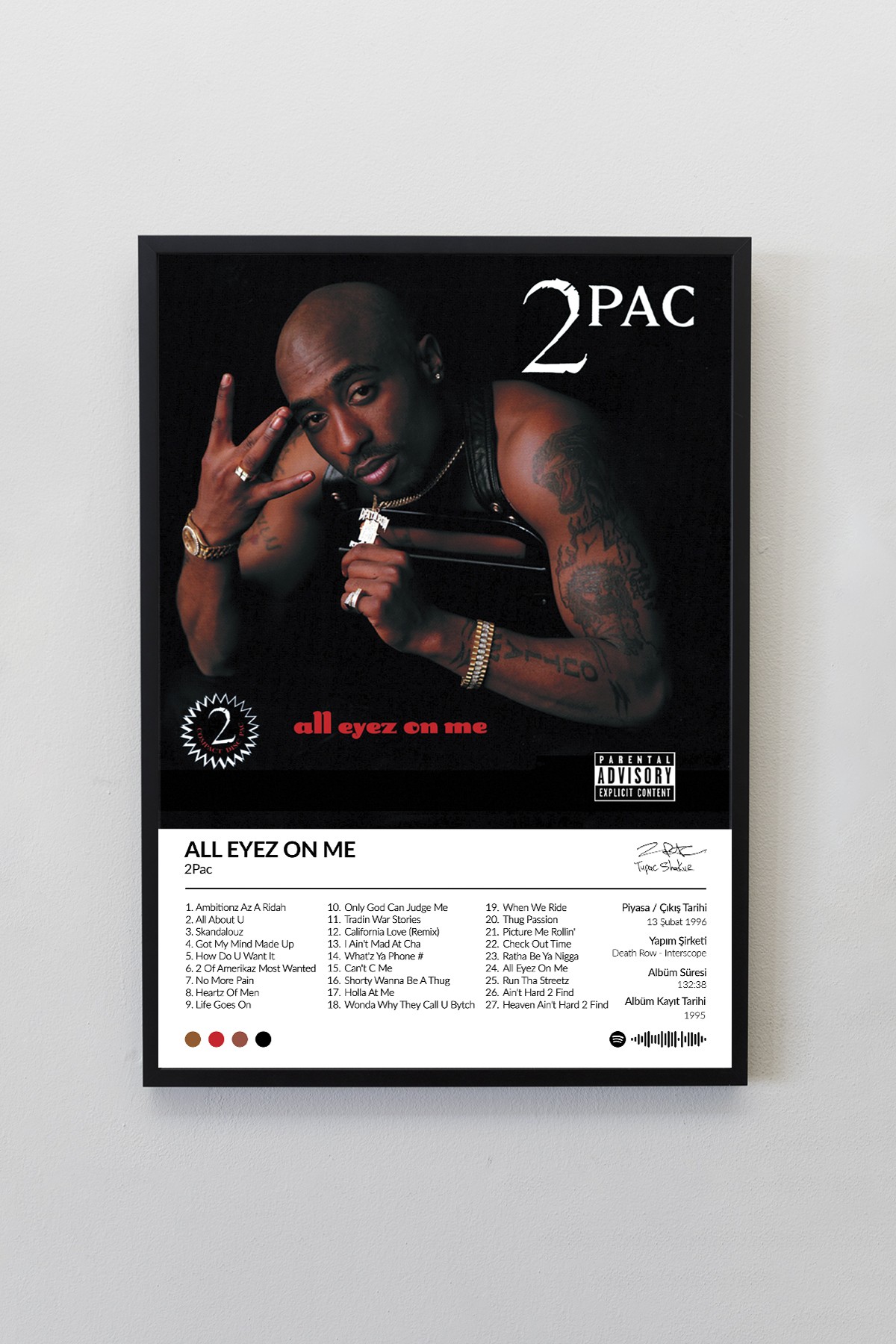 2Pac All Eyez On Me Albümü Çerçeveli Albüm Poster Tablo