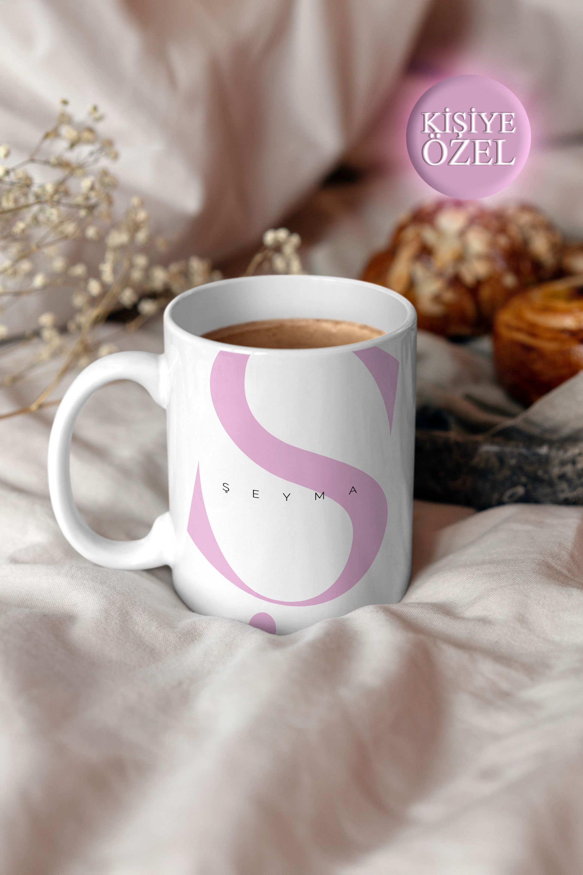 Kişiye Özel Ş Harfi ve İsim Yazılı Soft Lila Renkli Tasarım Kupa Bardak 300 ml