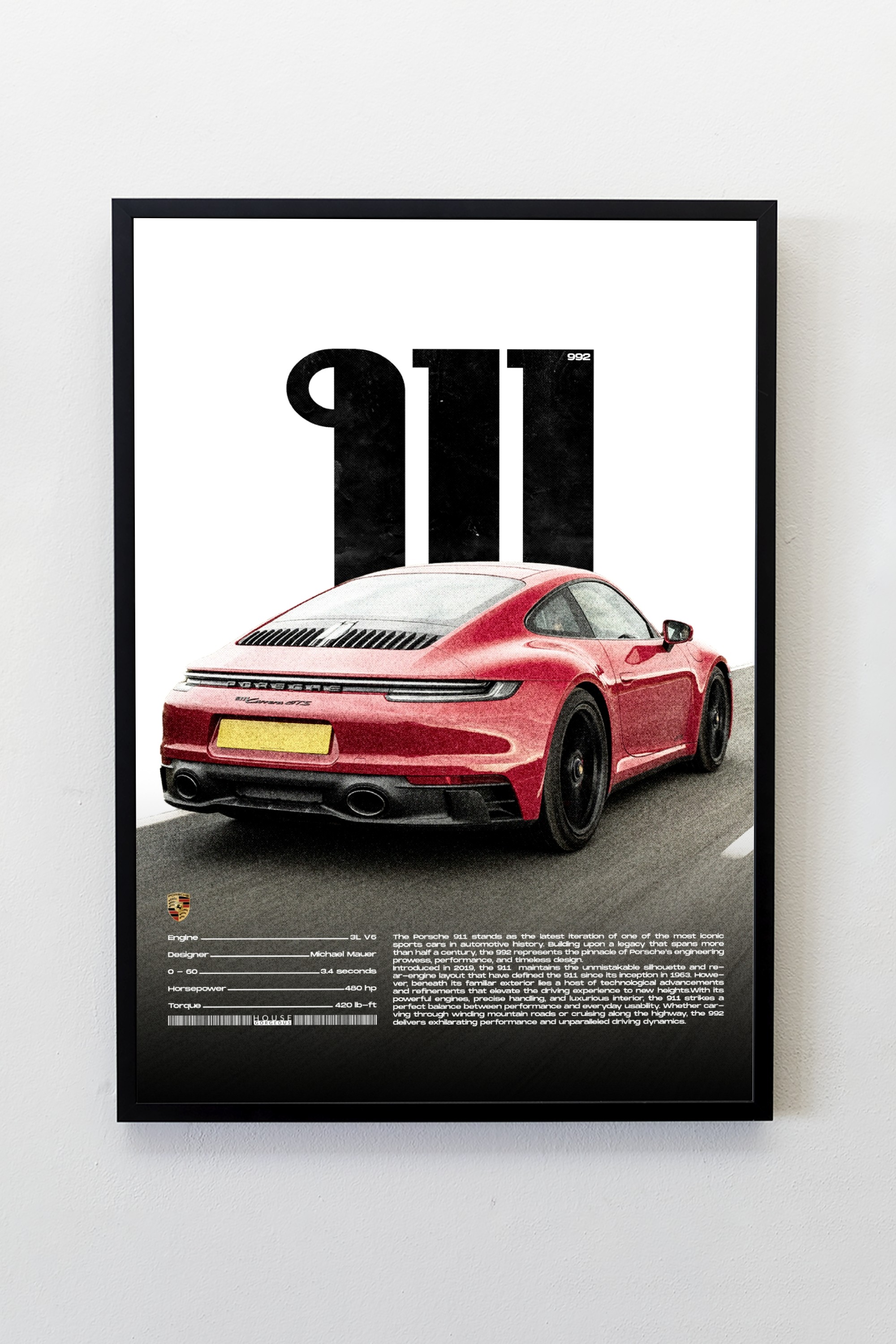 Porsche 911 Tasarımlı Çerçeveli Tablo | İkonik Otomobiller Koleksiyonu