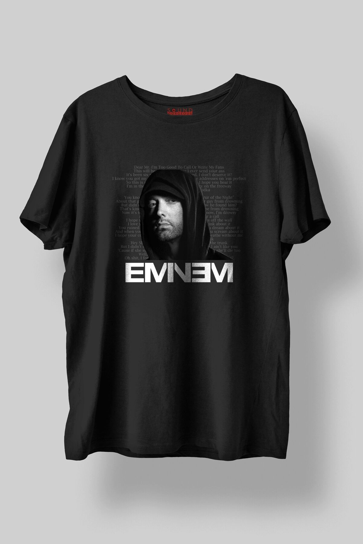 Eminem Müzik Baskılı Regular Fit Unisex Siyah T-Shirt %100 Pamuk No:0133