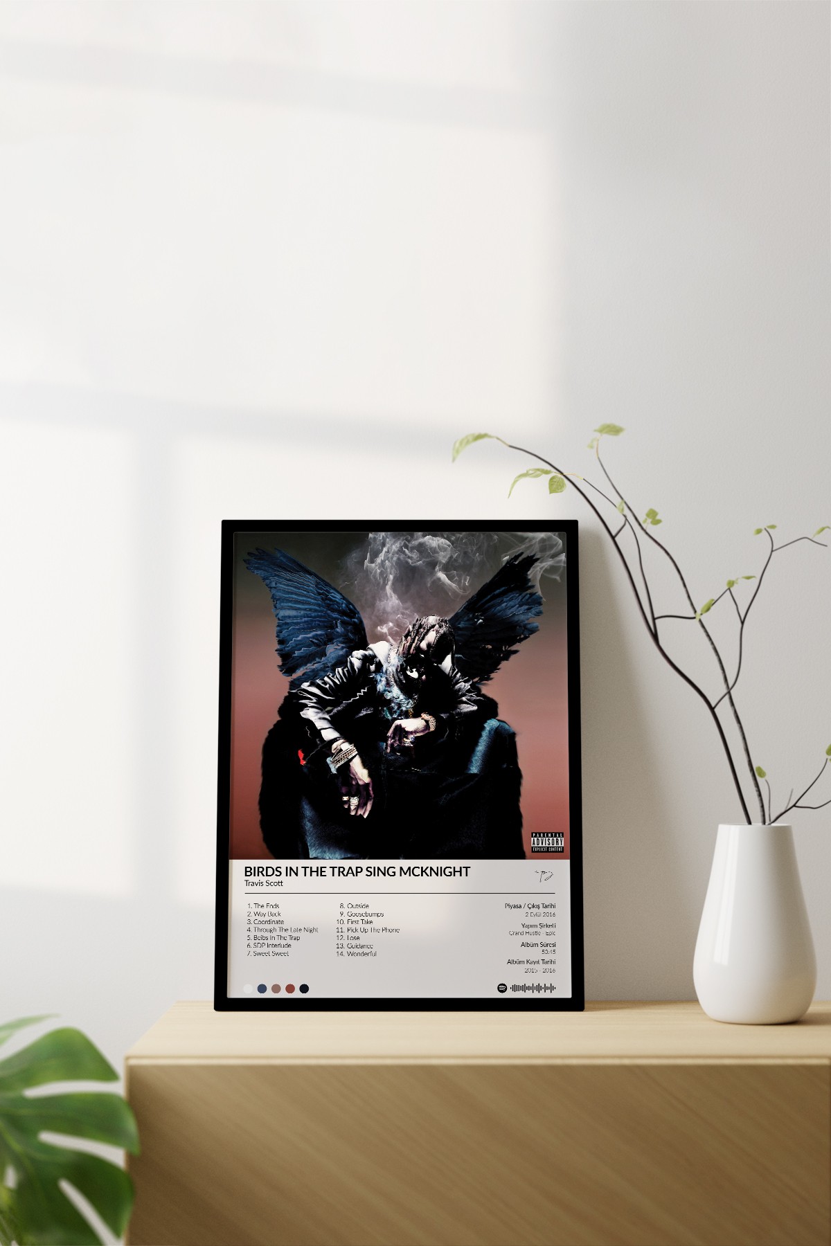 Travis Scott Birds In The Çerçevesiz Spotify Barkodlu Albüm Poster