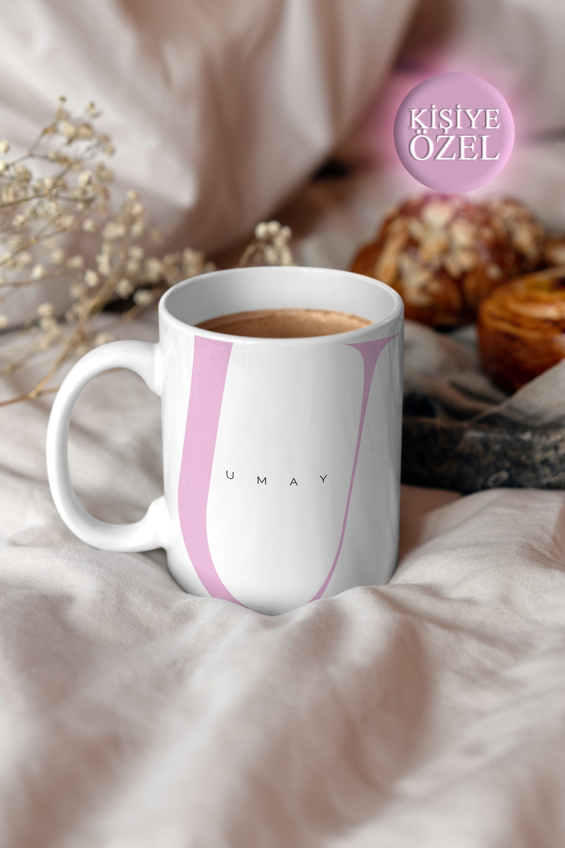 Kişiye Özel U Harfi ve İsim Yazılı Soft Lila Renkli Tasarım Kupa Bardak 300 ml