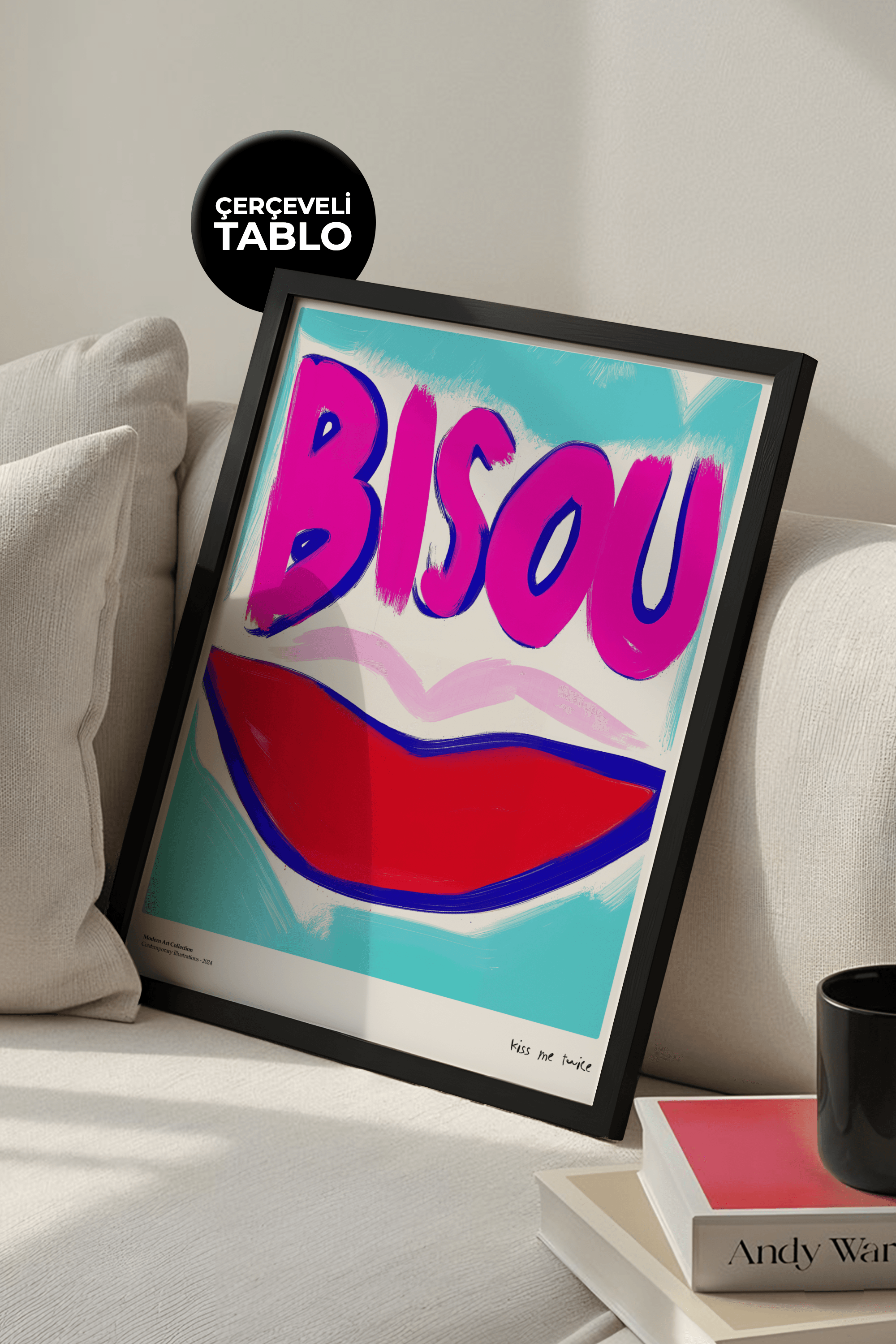 Kiss Me Twice Bisou Çerçeveli Tasarım Tablo Dolce Vita Koleksiyonu