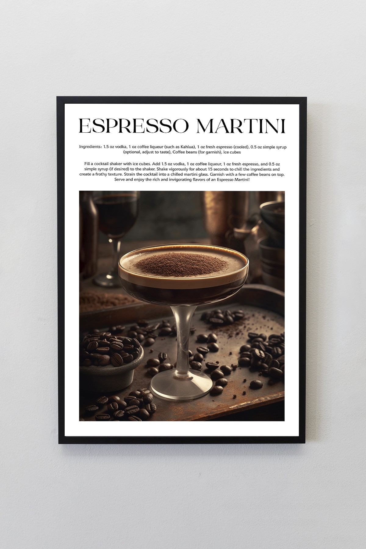 Espresso Martini Kokteyl Tarifleri Tasarımlı Çerçeveli Poster Tablo