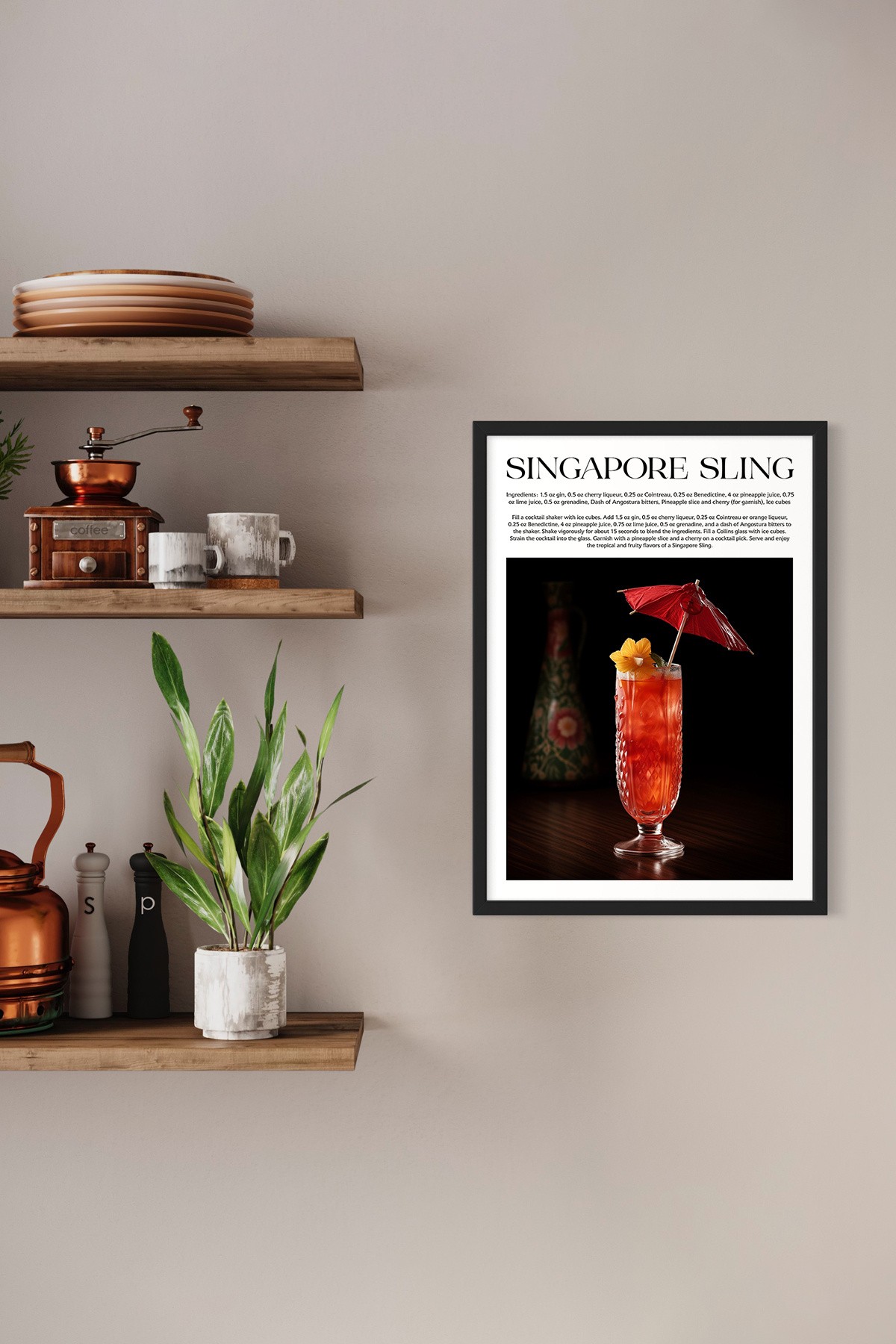 Singapore Sling Tasarımlı Kokteyl Koleksiyonu Çerçevesiz Poster