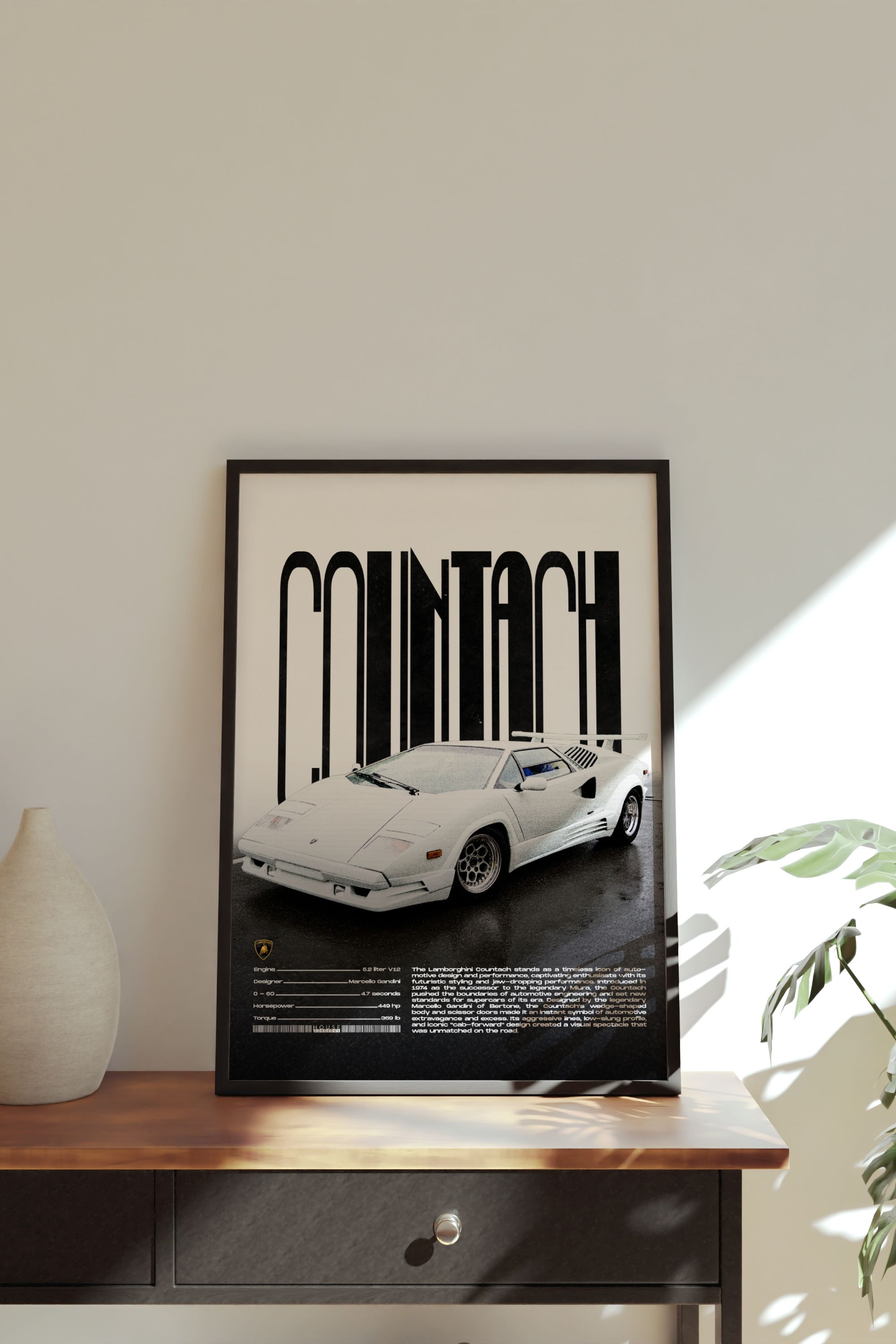 Lamborghini Countach Tasarımlı Çerçevesiz Poster | İkonik Otomobiller Koleksiyonu