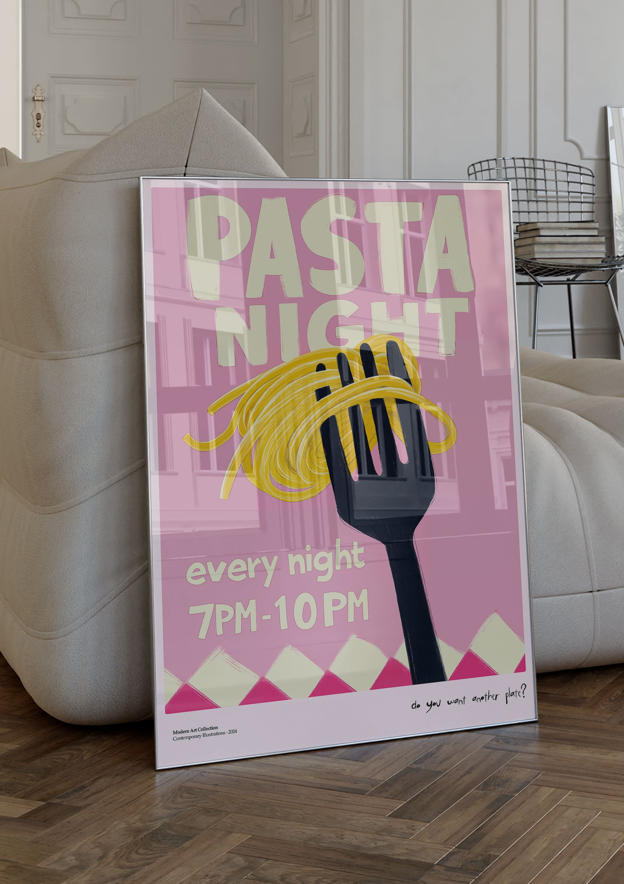 Pasta Night Every Night Çerçevesiz Tasarım Poster Dolce Vita Koleksiyonu