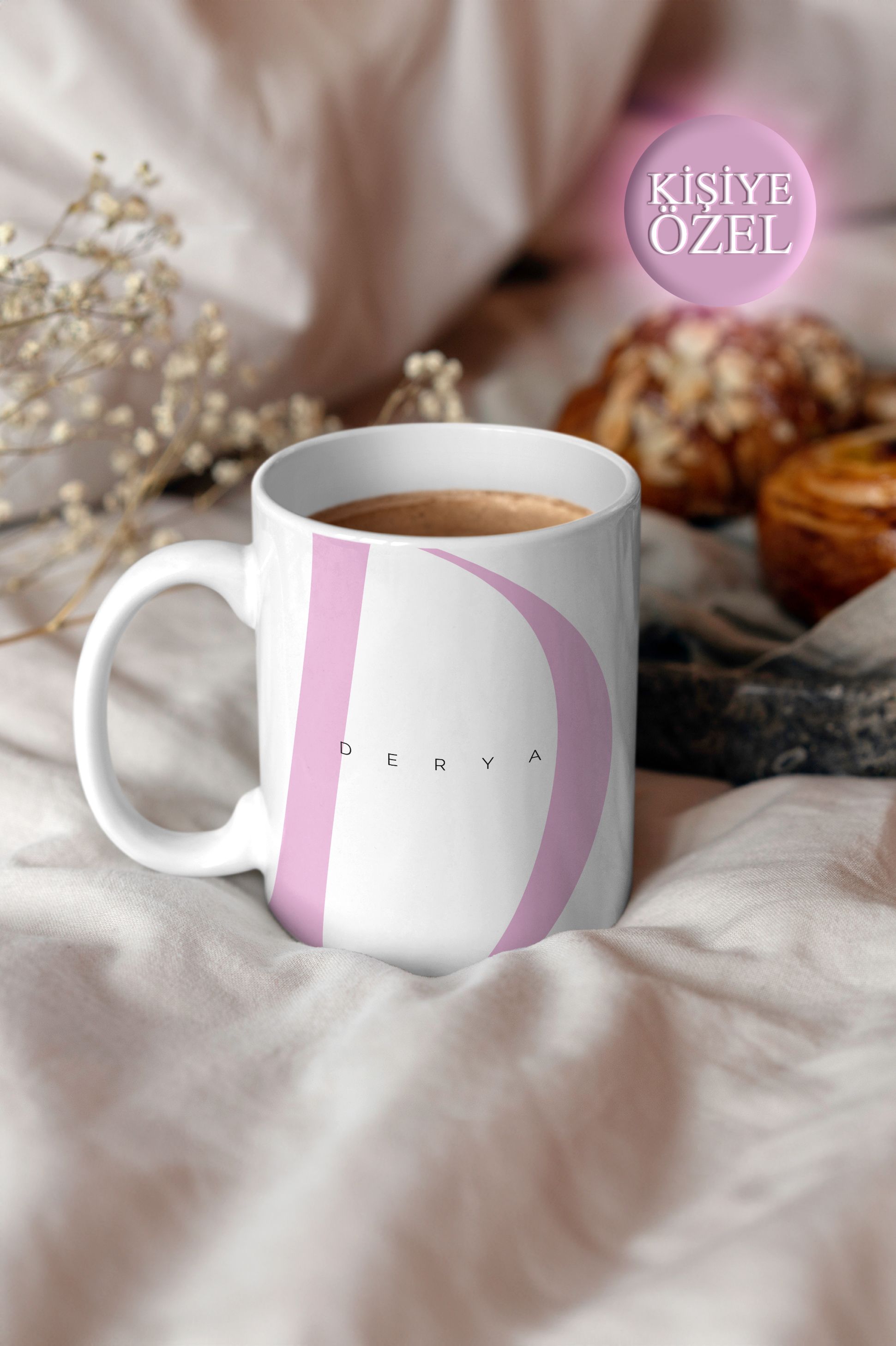Kişiye Özel D Harfi ve İsim Yazılı Soft Lila Renkli Tasarım Kupa Bardak 300 ml
