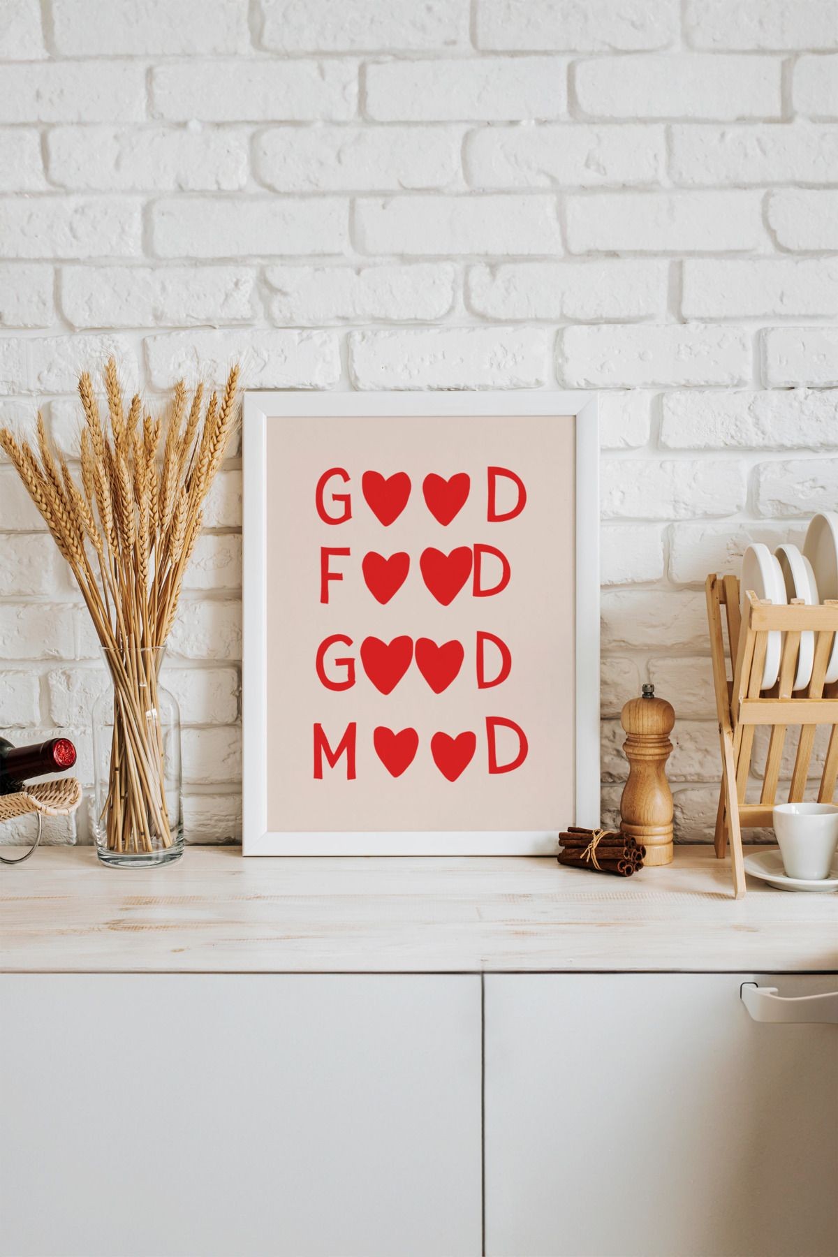 Good Food Good Mood Tasarımlı Çerçevesiz Poster | Kitchen Koleksiyonu