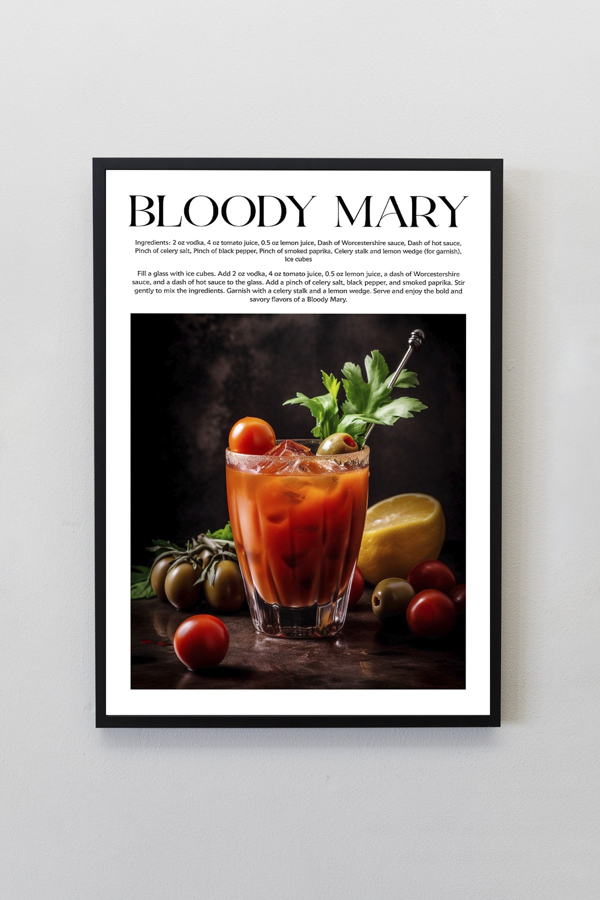 Bloody Mary Kokteyl Tarifleri Tasarımlı Çerçeveli Poster Tablo
