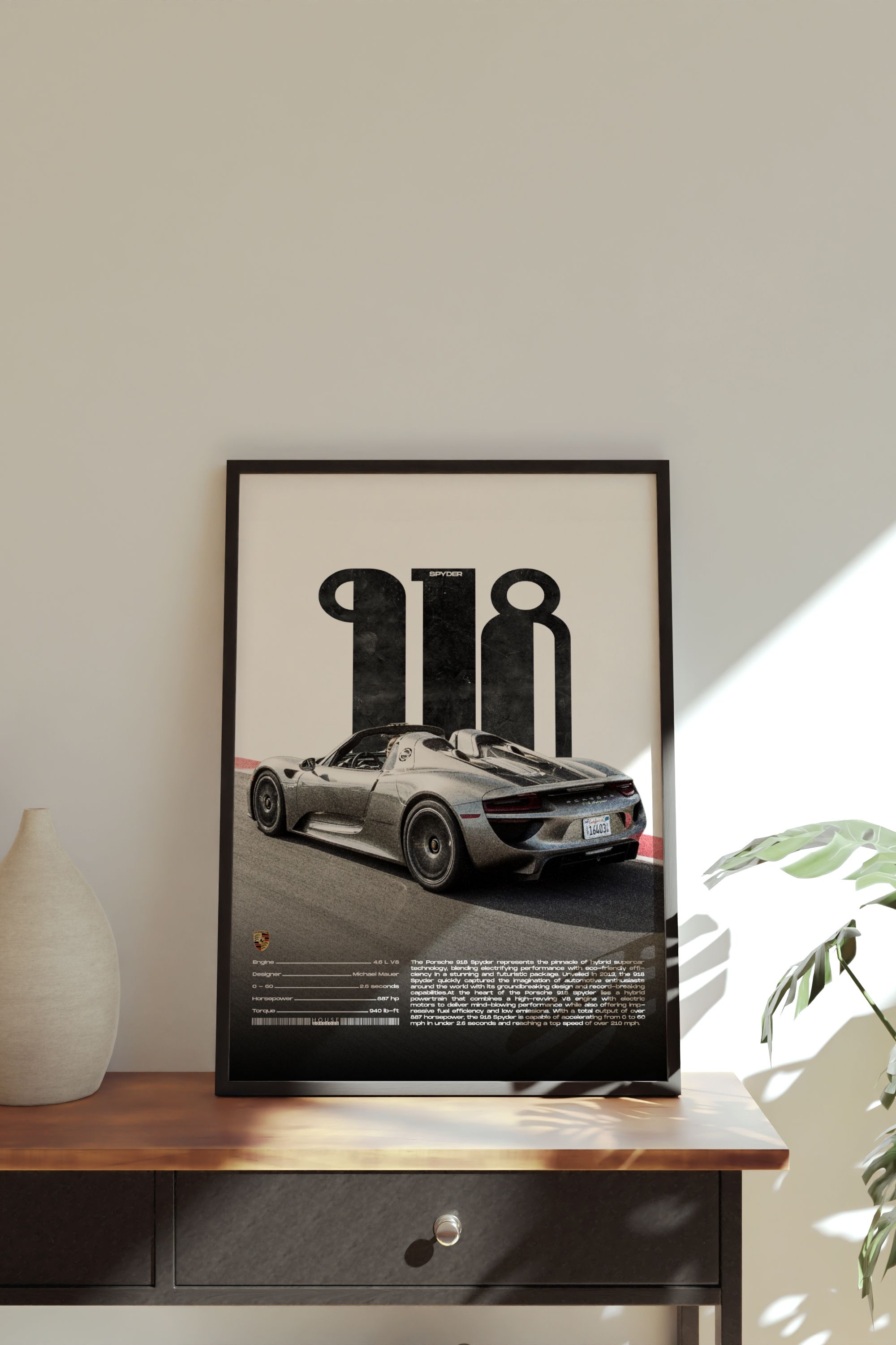 Porsche 918 Spyder Tasarımlı Çerçevesiz Poster | İkonik Otomobiller Koleksiyonu