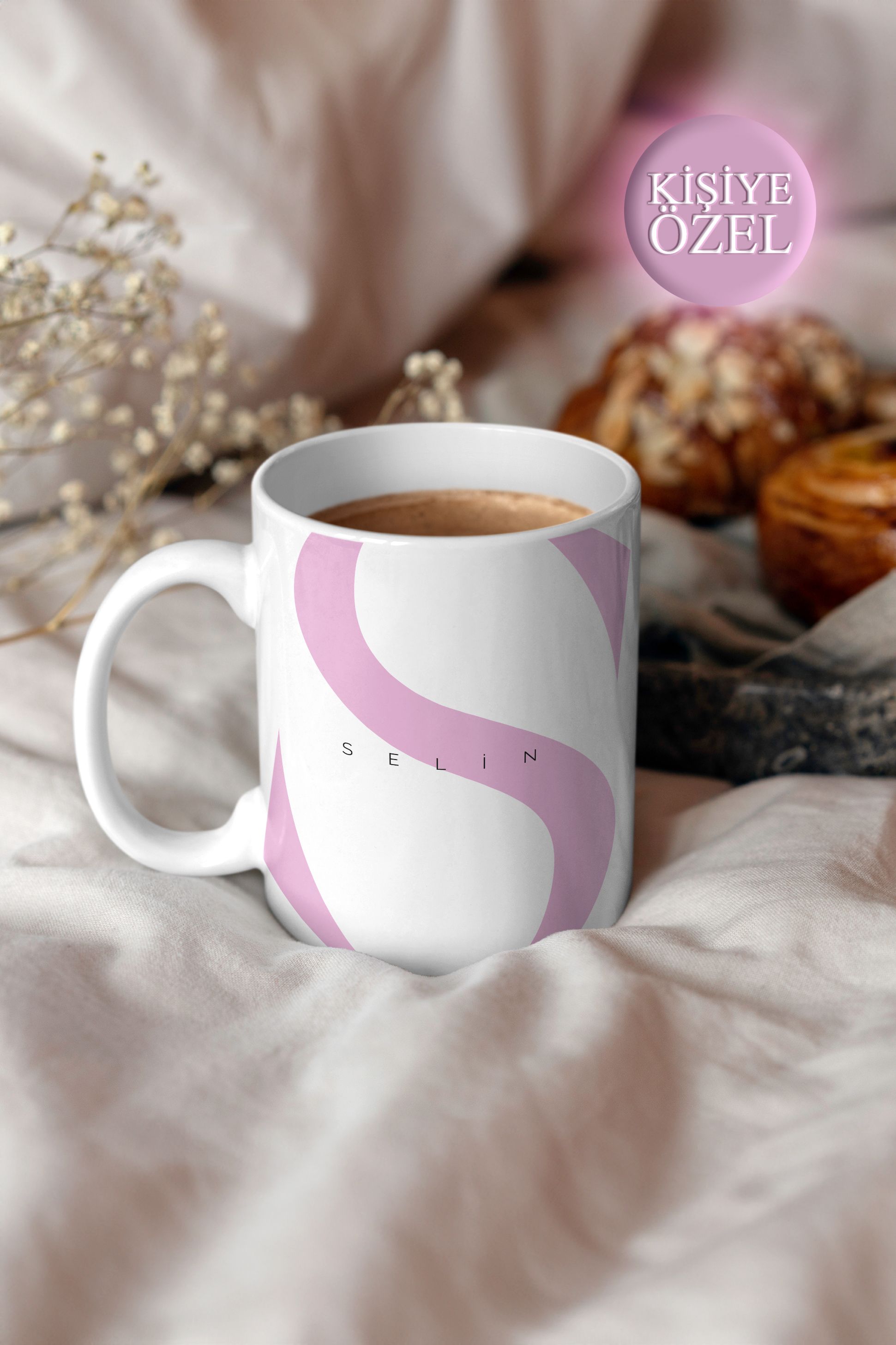 Kişiye Özel S Harfi ve İsim Yazılı Soft Lila Renkli Tasarım Kupa Bardak 300 ml