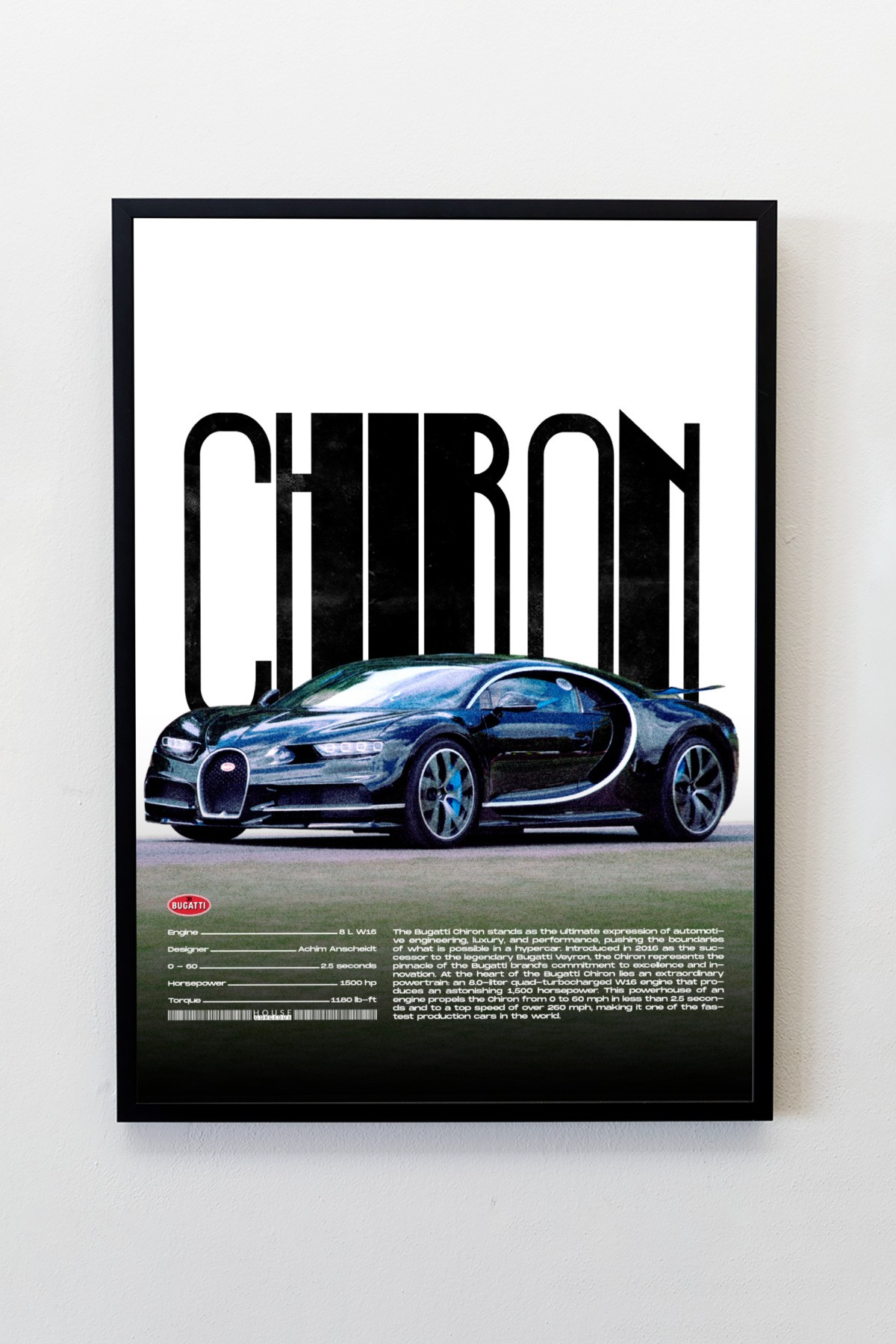 Bugatti Chiron Tasarımlı Çerçeveli Tablo | İkonik Otomobiller Koleksiyonu