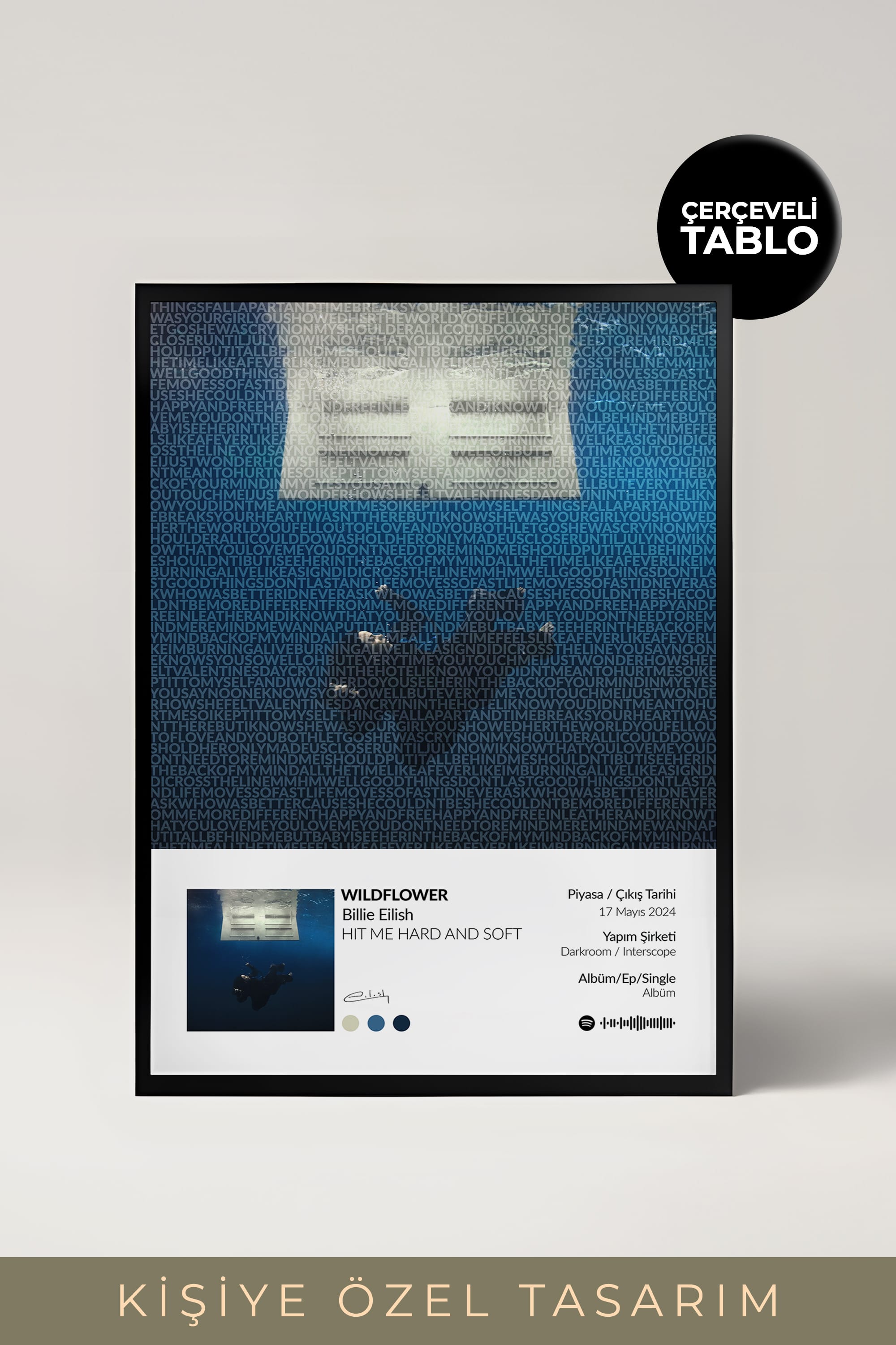 Kişiye Özel Lyrics Tasarımlı Çerçeveli Tablo