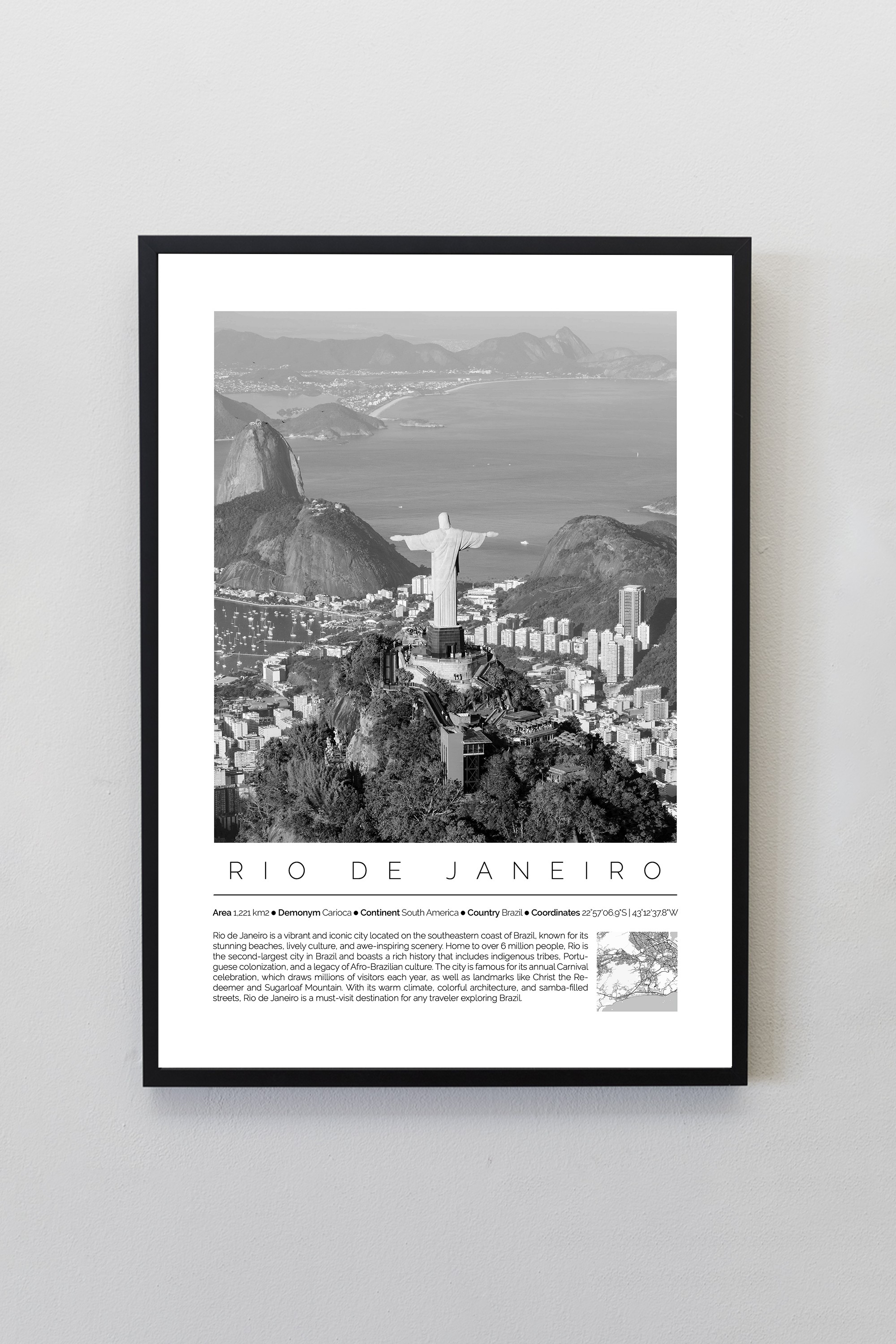 Rio de Janeiro Brezilya Dünya Şehirleri Koleksiyonu Çerçeveli Monochrome Tasarım Tablo
