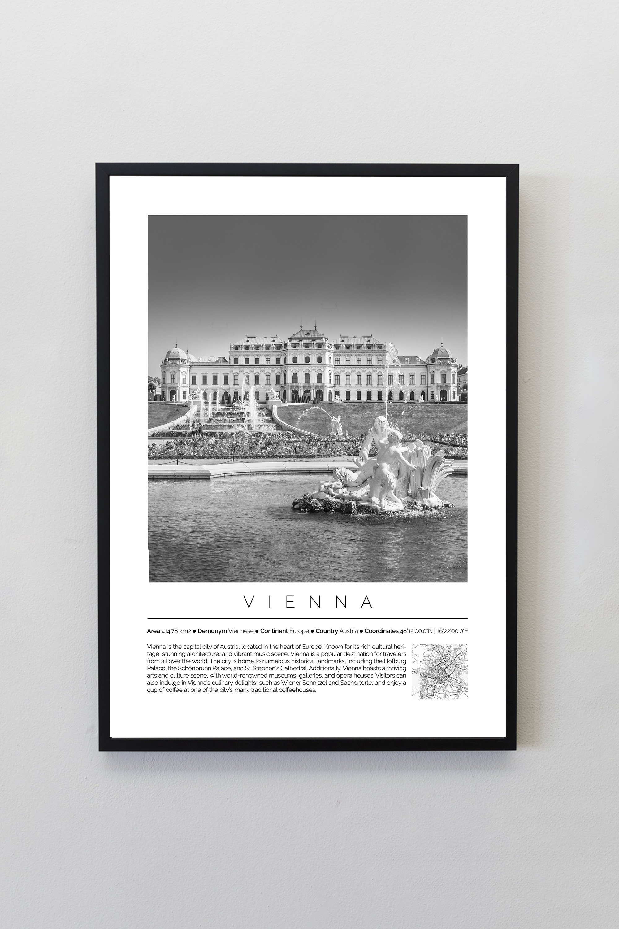 Viyana Avusturya Dünya Şehirleri Koleksiyonu Çerçeveli Monochrome Tasarım Tablo