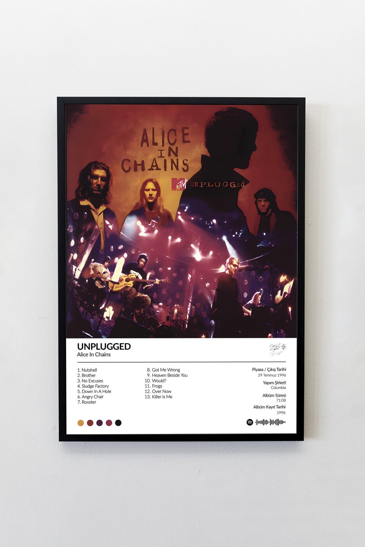 Alice In Chains Unplugged Albümü Çerçevesiz Albüm Tasarımlı Spotify Poster