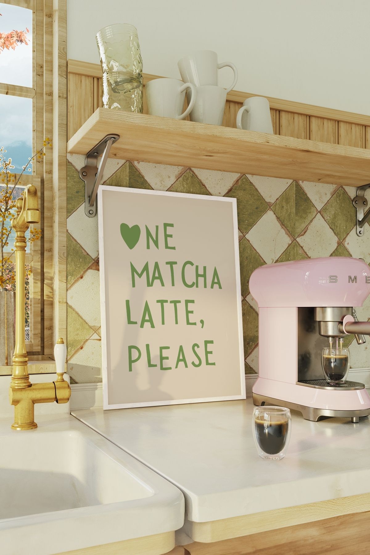 One Maca Latte Please Tasarımlı Çerçevesiz Poster | Kitchen Koleksiyonu