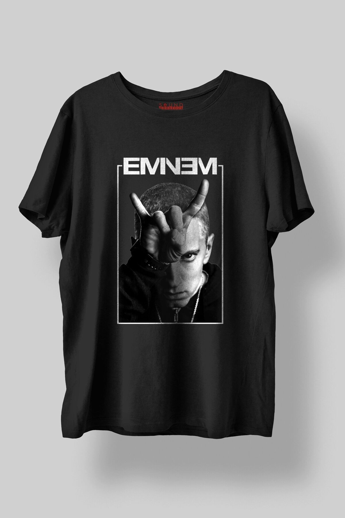 Eminem Müzik Baskılı Regular Fit Unisex Siyah T-Shirt %100 Pamuk No:0134
