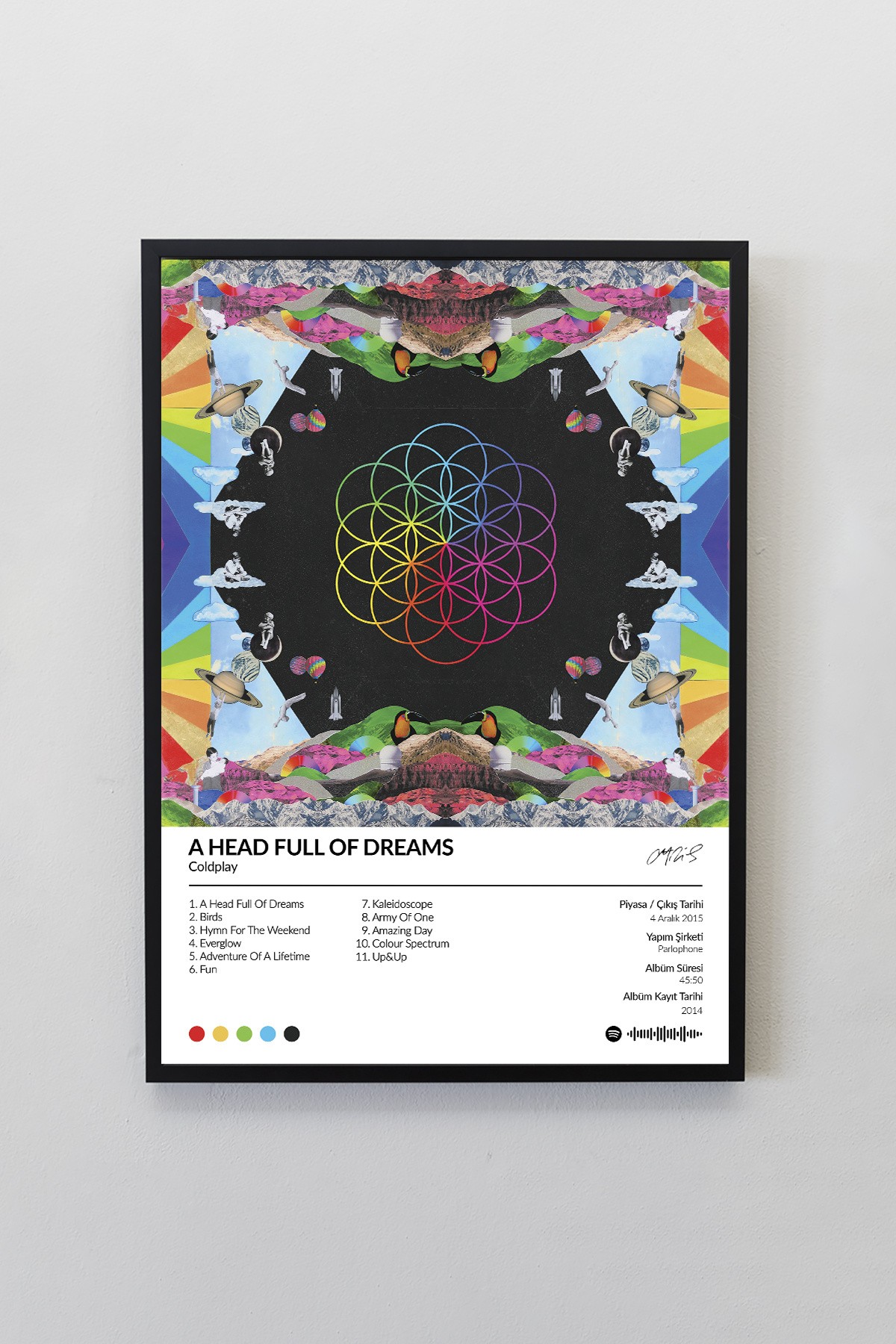 Coldplay A Head Full of Dreams Albümü Çerçevesiz Albüm Tasarımlı Spotify Poster