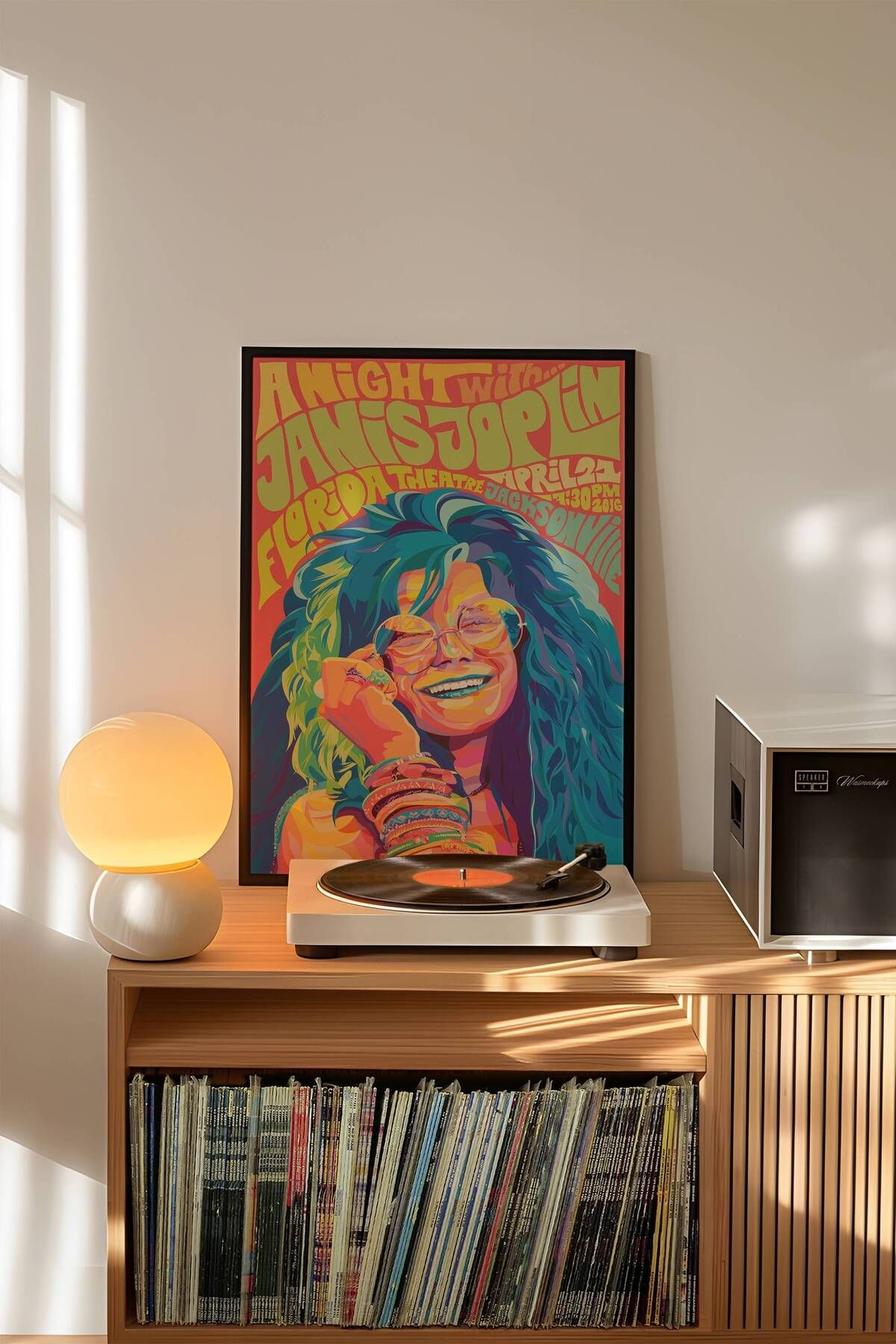 Janis Joplin Konser Tasarımlı Retro Çerçeveli Tasarım Tablo