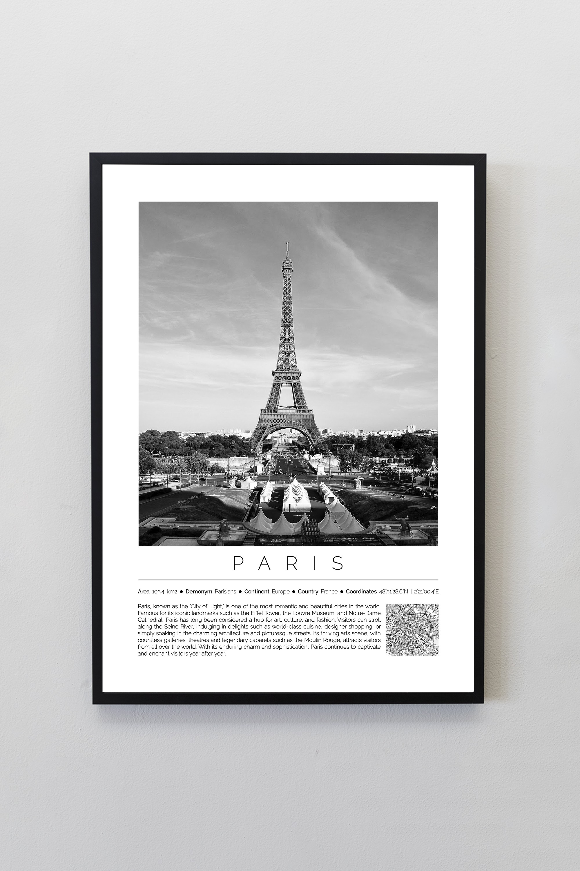 Paris Fransa Dünya Şehirleri Koleksiyonu Çerçeveli Monochrome Tasarım Tablo