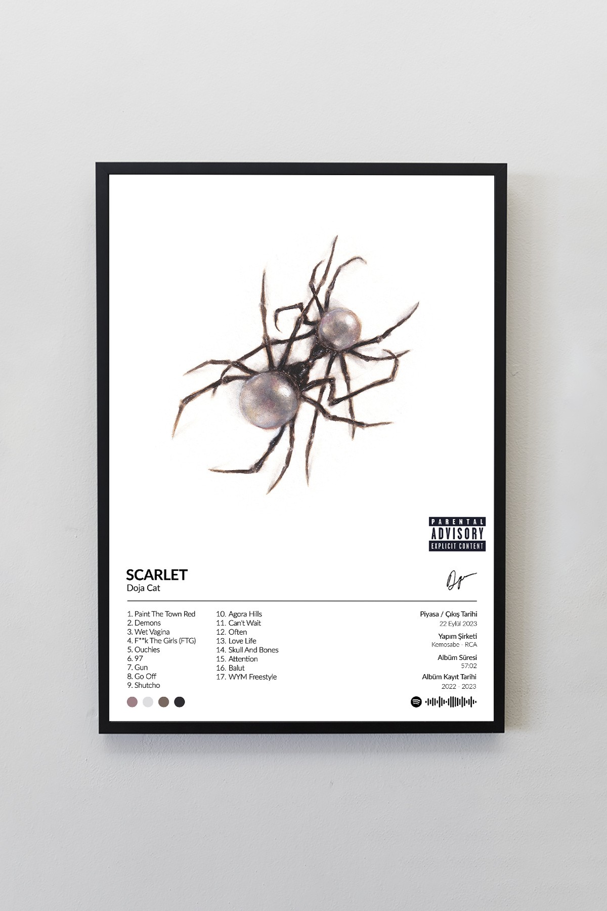 Doja Cat Scarlet Albümü Çerçevesiz Albüm Tasarımlı Spotify Poster