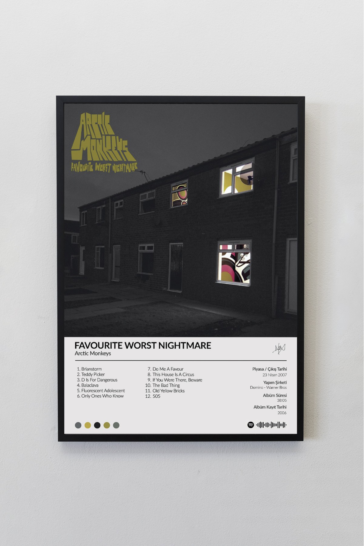 Arctic Monkeys Favourite... Albümü Siyah Çerçeveli Spotify Barkodlu  Albüm Tablo