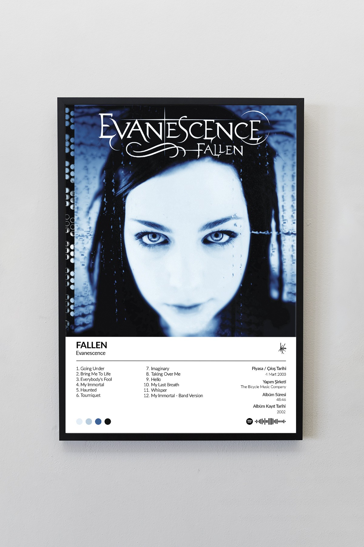 Evanescence Fallen Albümü Çerçevesiz Albüm Tasarımlı Spotify Poster