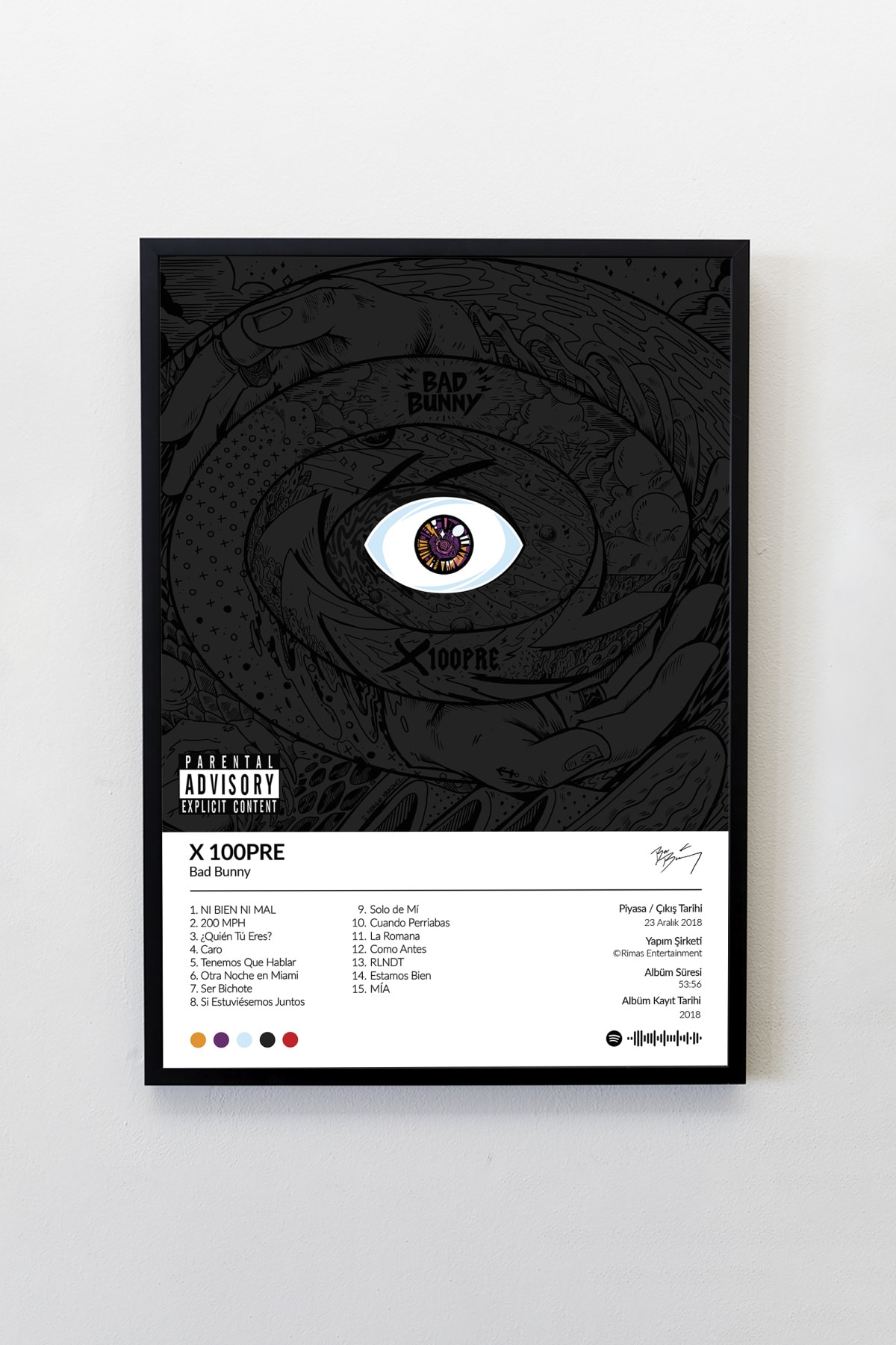 Bad Bunny X 100PRE Albümü Çerçevesiz Albüm Tasarımlı Spotify Poster