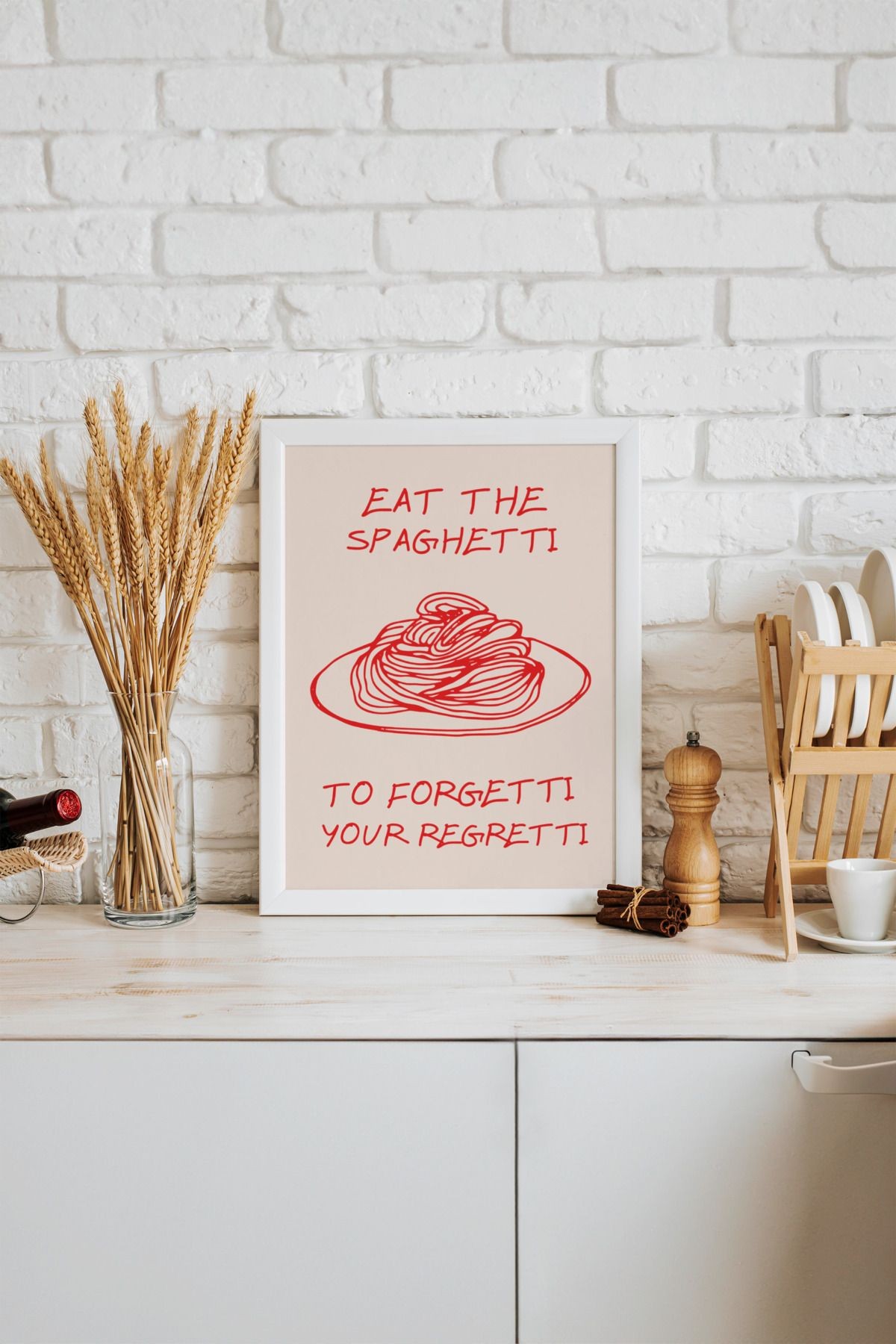 Eat The Spaghetti Tasarımlı Çerçevesiz Poster | Kitchen Koleksiyonu